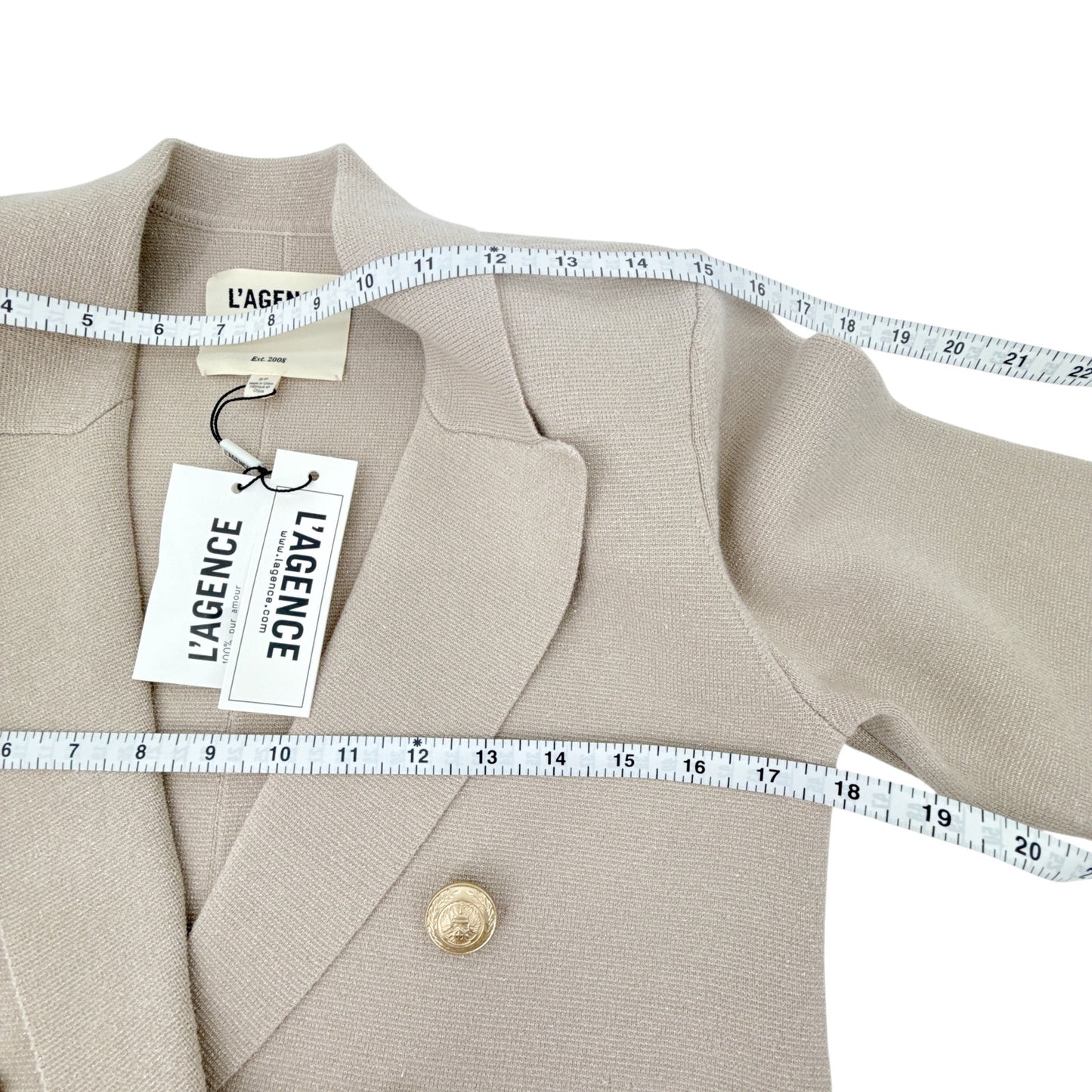 L'AGENCE Kenzie Metallic Knit Blazer in Pale Khaki/Gold S