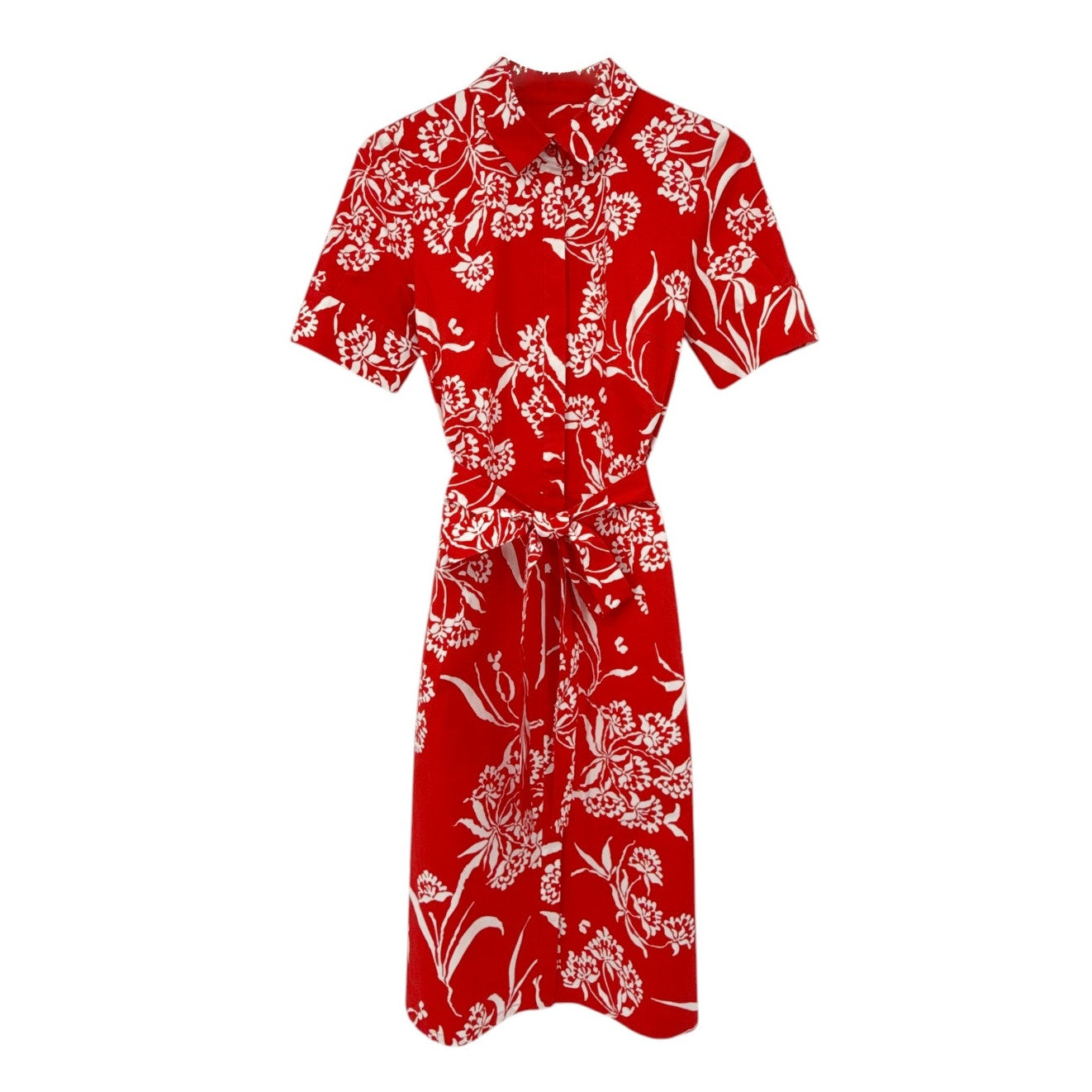 CAROLINA HERRERA Red Printed Short Sleeve Shirtdress in Red 6|M