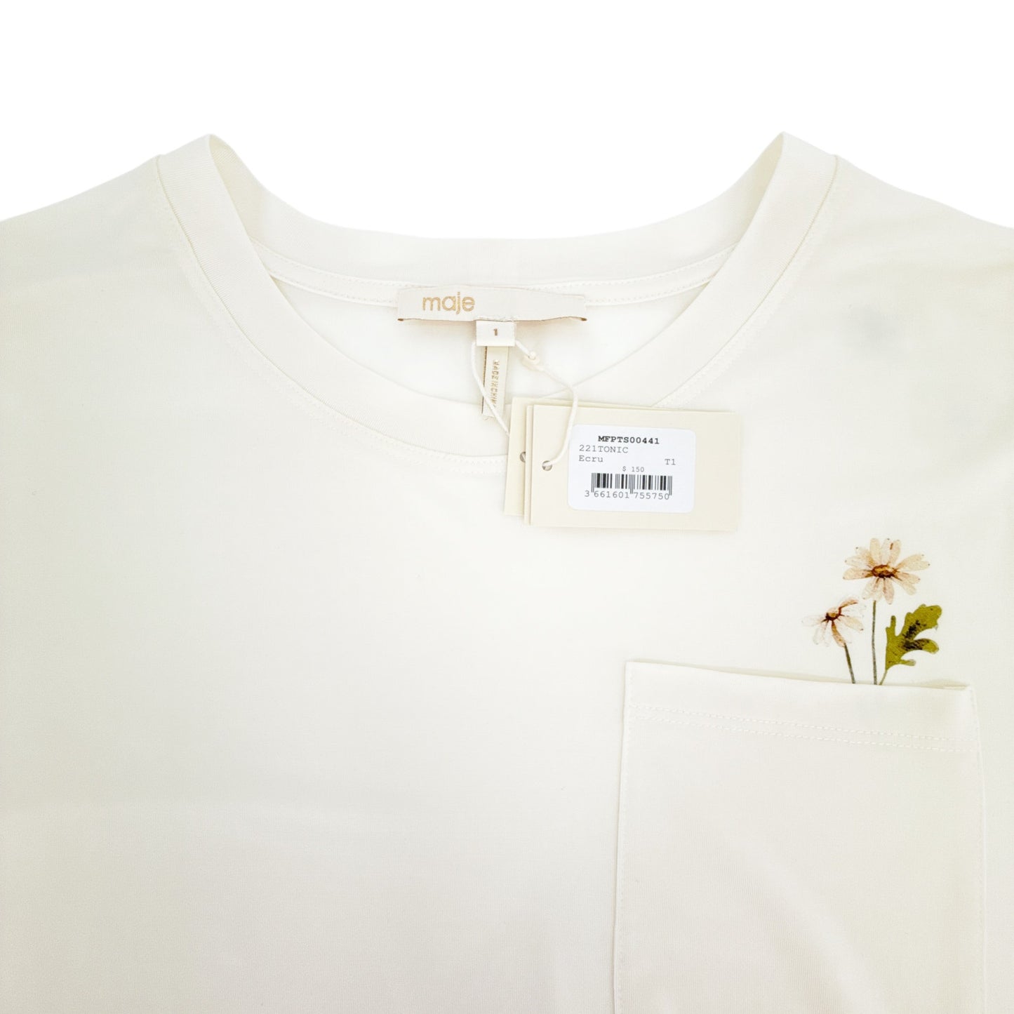 MAJE Pocket Patch Stretch Woven T-Shirt in Ecru 1|S