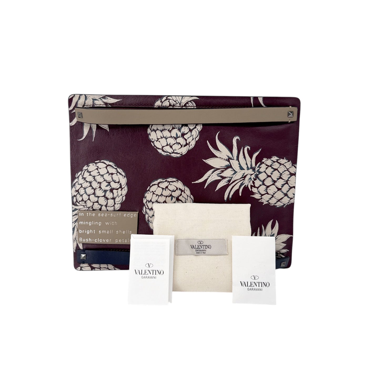 VALENTINO GARAVANI Leather Pineapple Clutch in Ruby/Ivory
