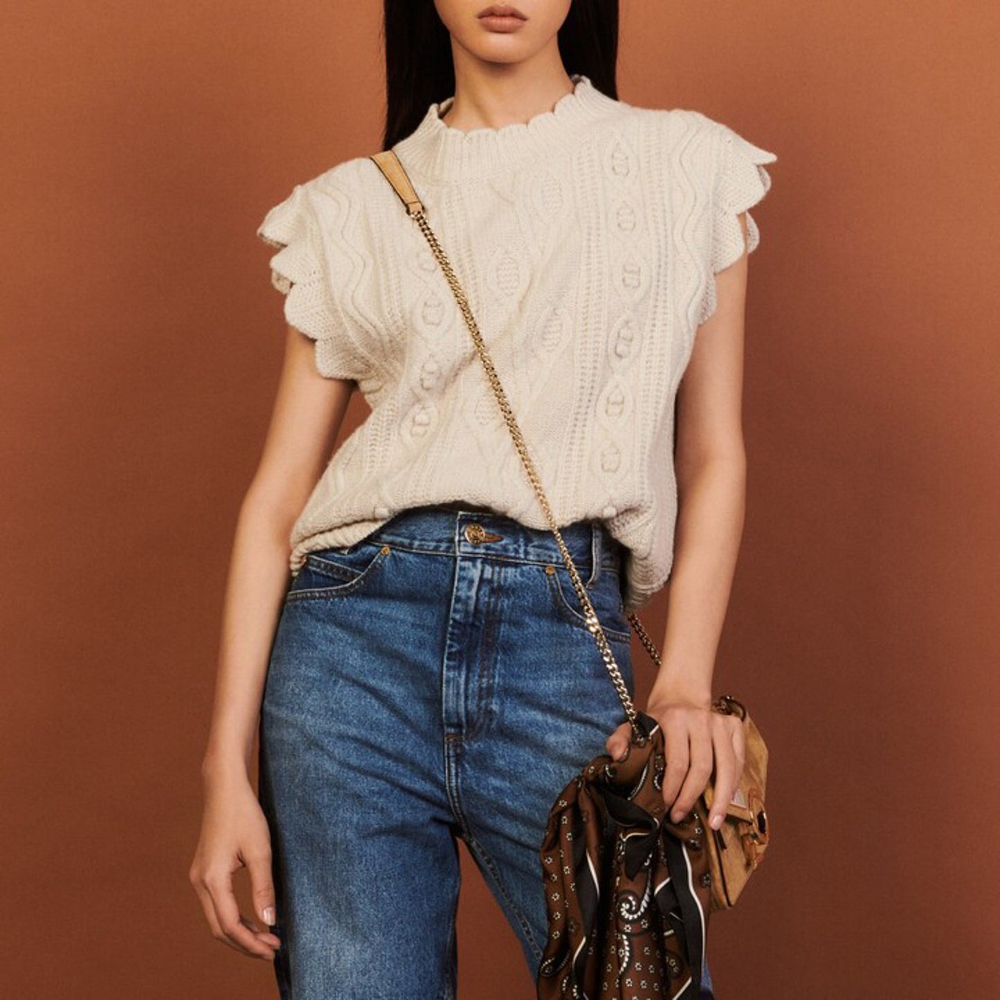 SANDRO Moise Cable Knit Vest XS