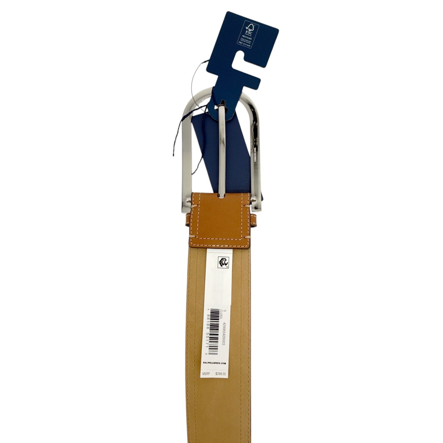 POLO RALPH LAUREN Elongated-Buckle Leather Belt in Cuoio & Silver S