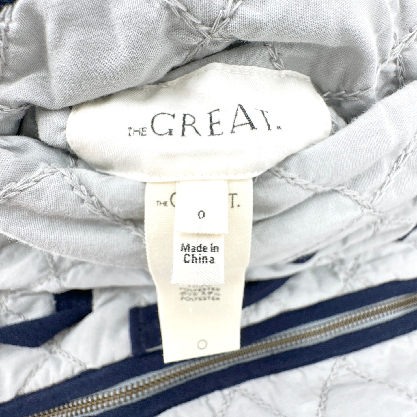 THE GREAT. The Short Quilted Reversible Jacket in Stone Blue 0|XS