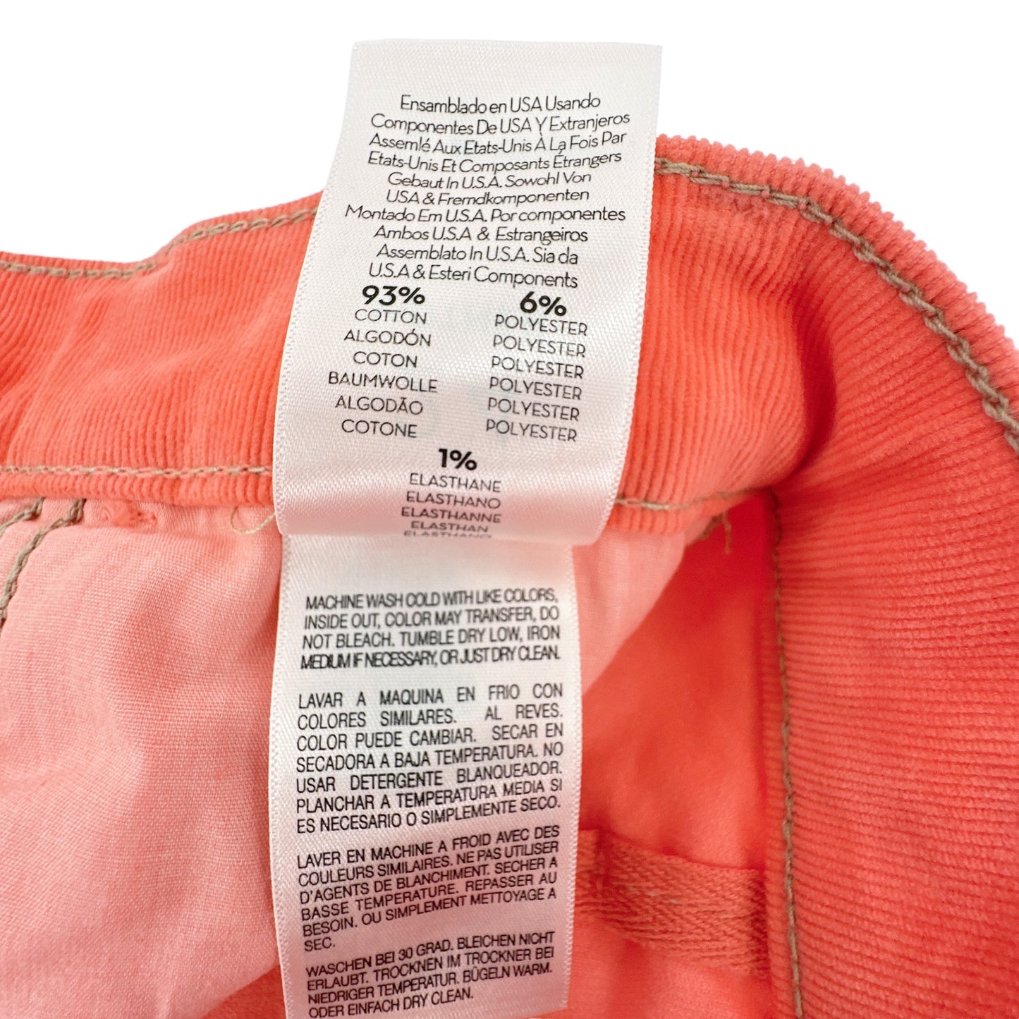 MOTHER The Hustler Ankle Fray Hopscotch Corduroy in Coral 24