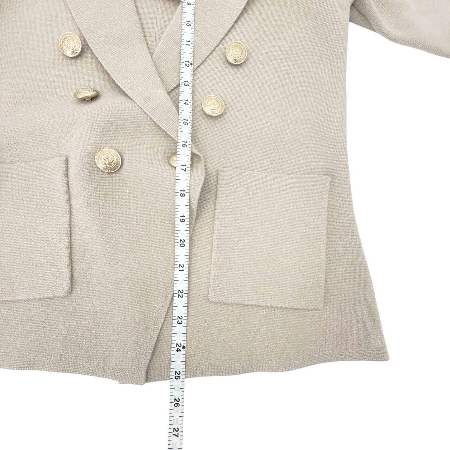 L'AGENCE Kenzie Metallic Knit Blazer in Pale Khaki/Gold S