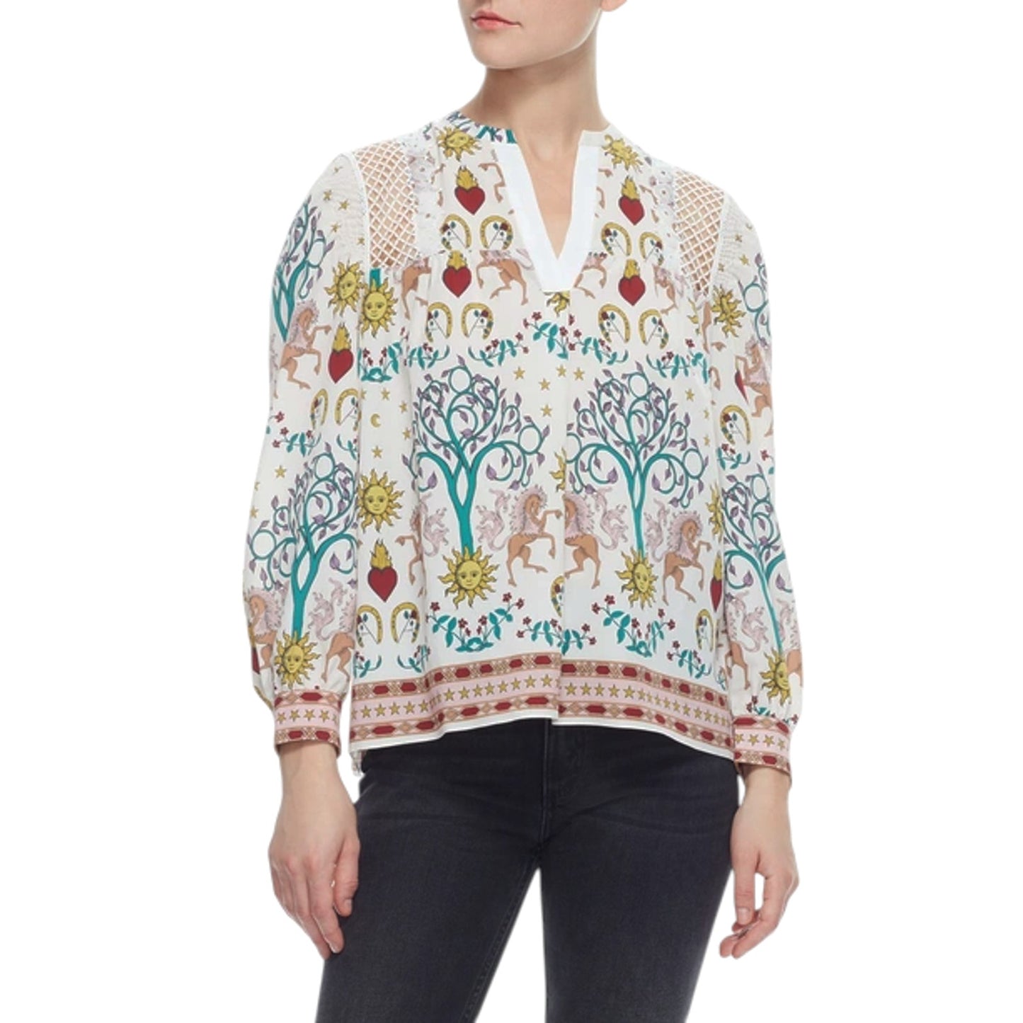 SANDRO Azucar Print Chiffon Blouse In Off White 2|M