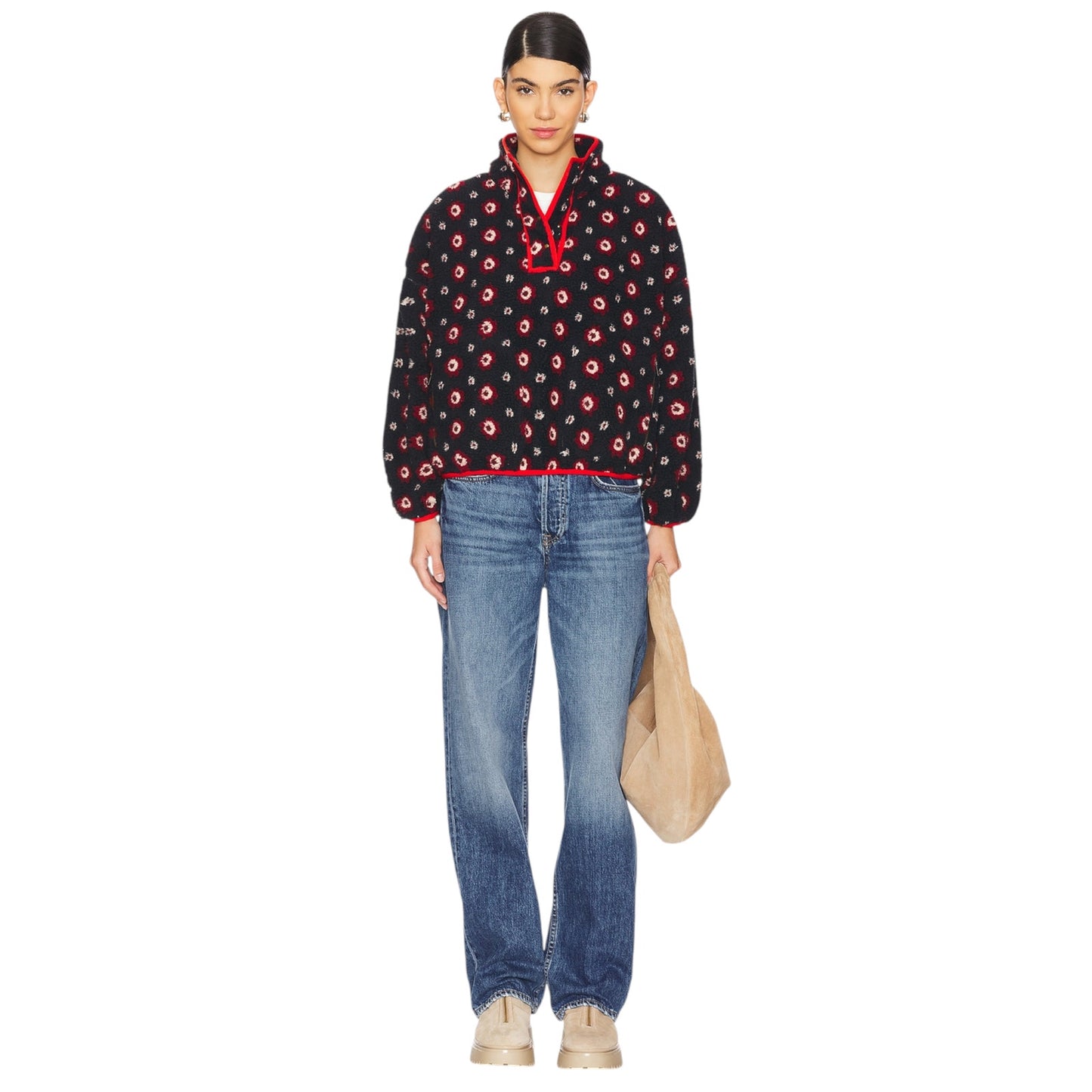 THE GREAT. The Countryside Pullover in Navy Geo Daisy 0|XS