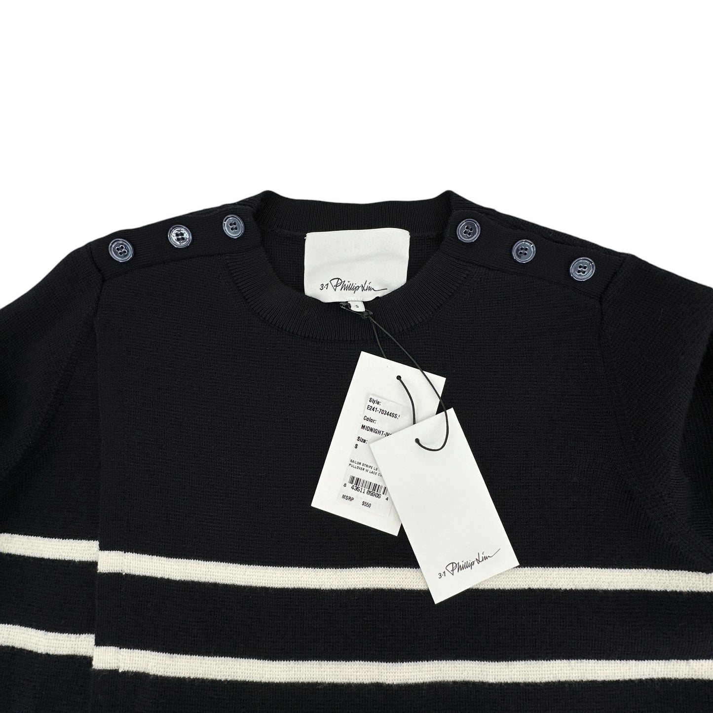 3.1 PHILLIP LIM Sailor Stripe Lace Cuff Sweater S