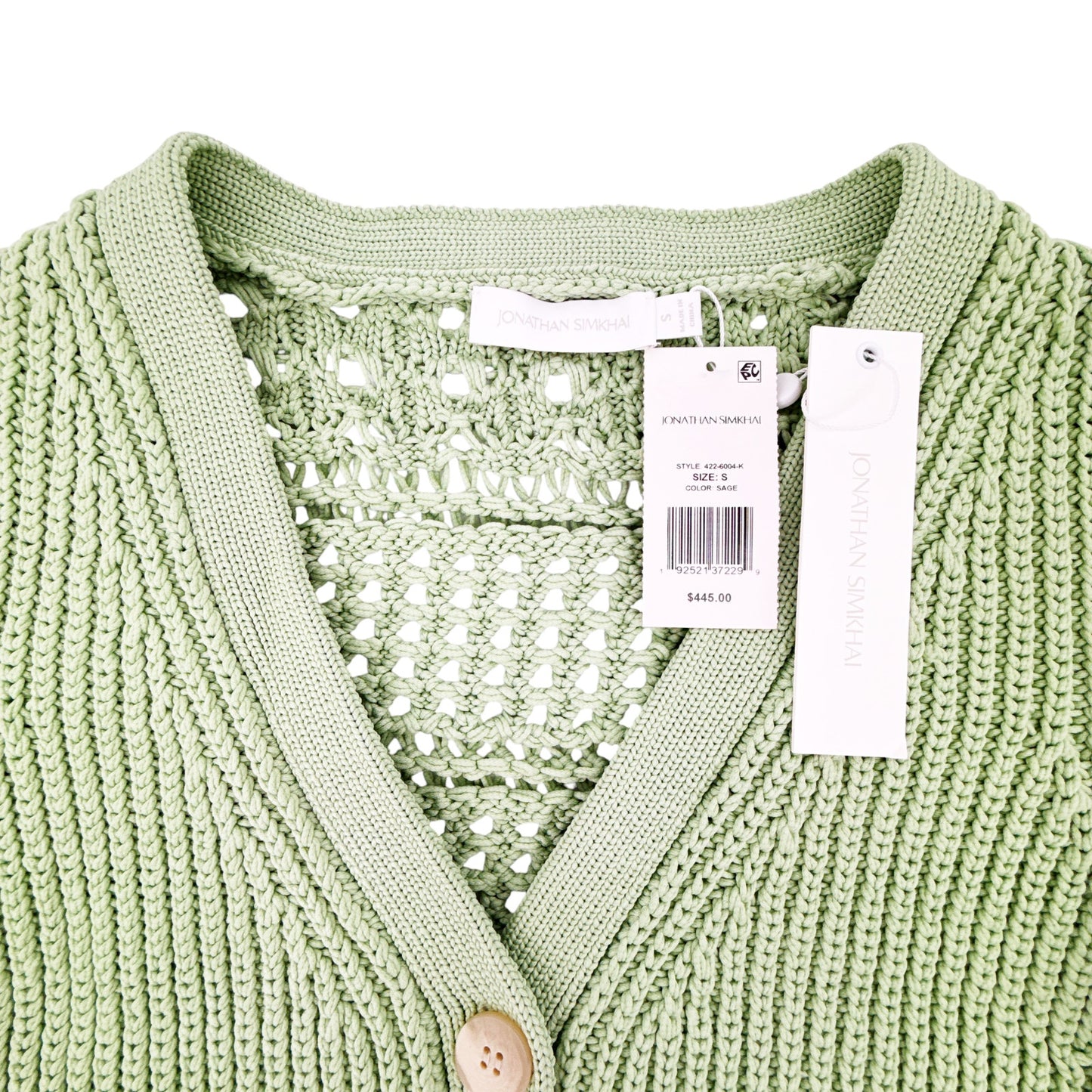 JONATHAN SIMKHAI Ambrose Crochet Cardigan in Sage S