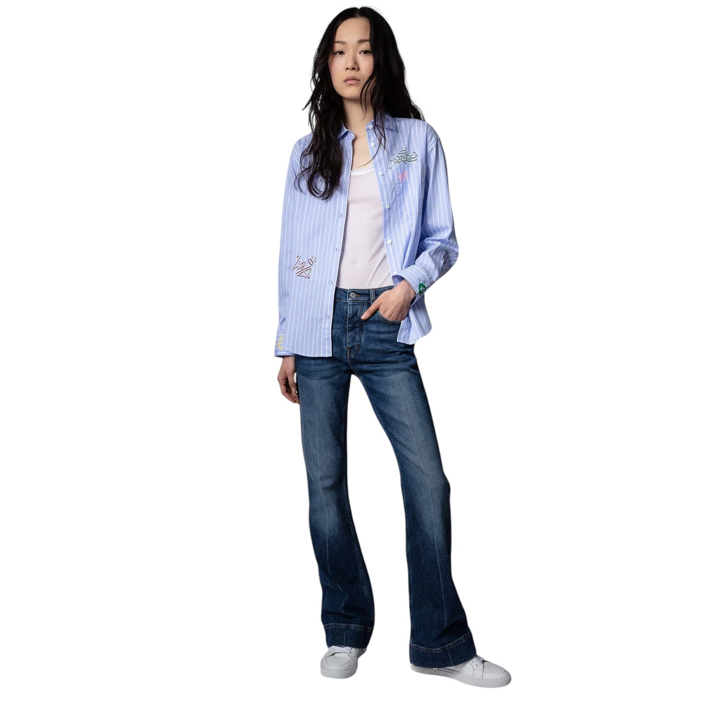 ZADIG & VOLTAIRE Tais Raye Tag Stripe Cotton Graphic Shirt S