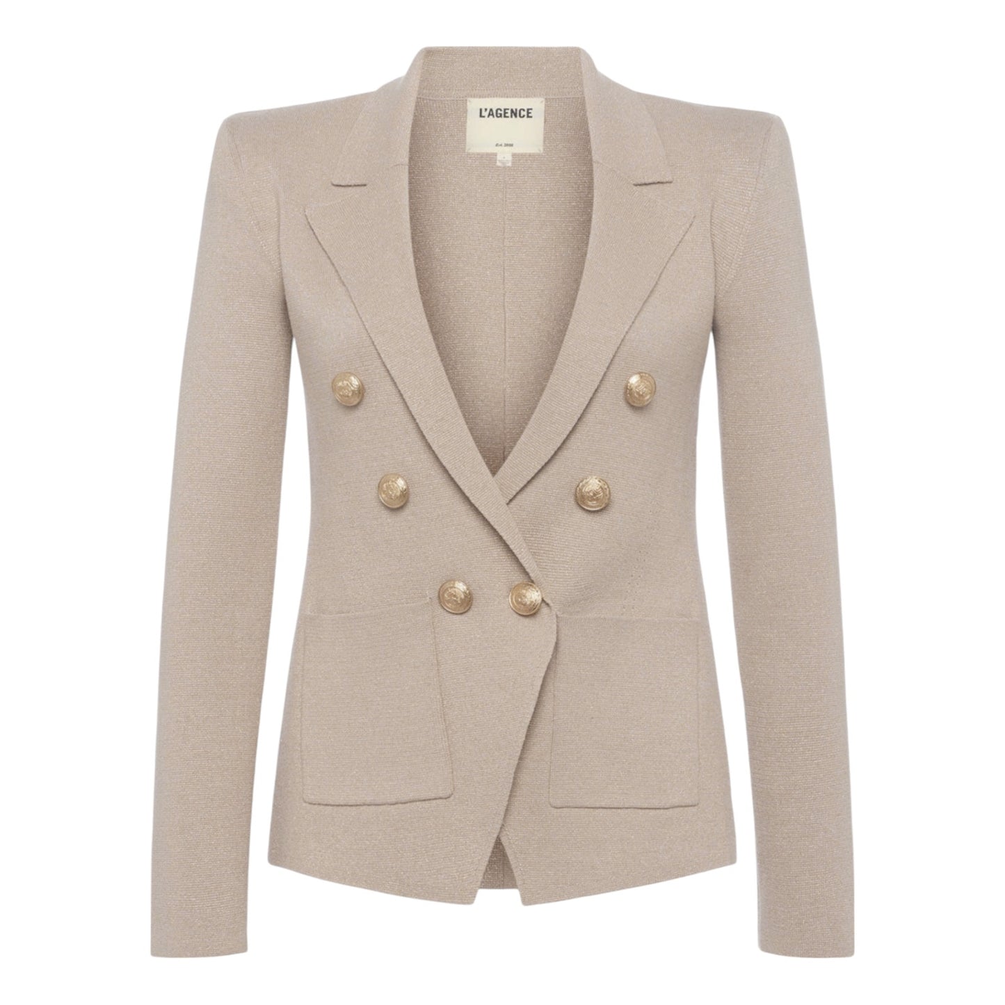 L'AGENCE Kenzie Metallic Knit Blazer in Pale Khaki/Gold S