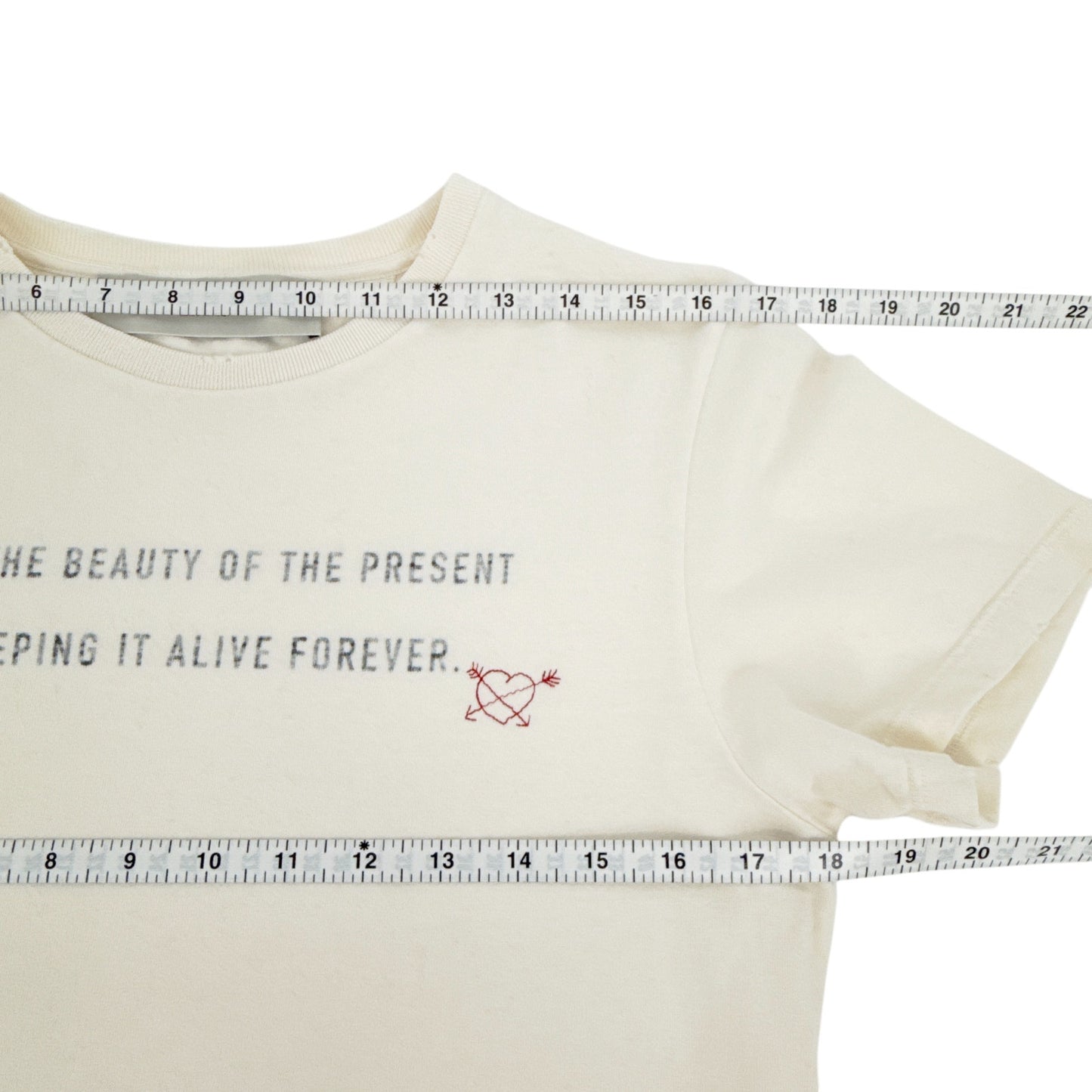 GOLDEN GOOSE Aged White Cotton Tee with Print & Embroidery M