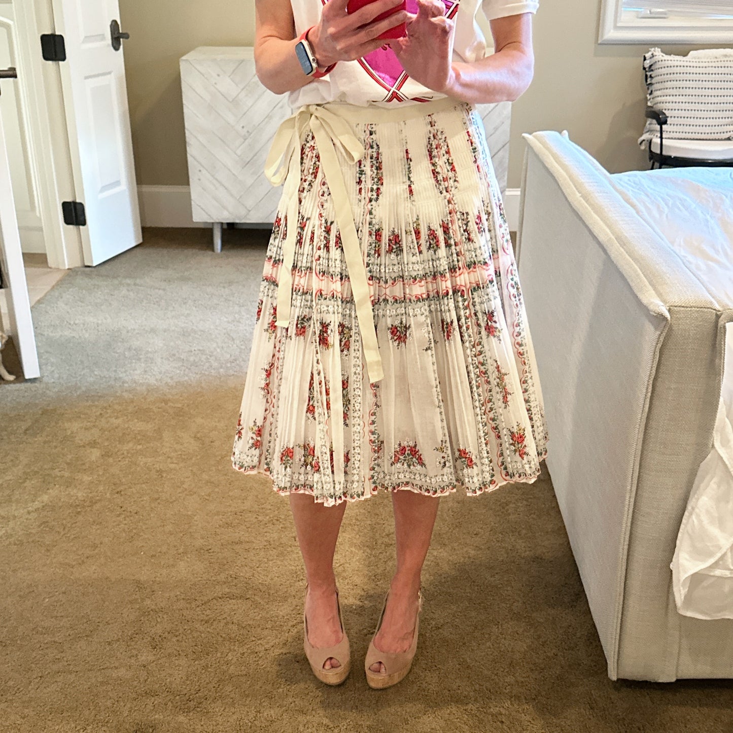 TORY BURCH Pleated Tie Wrap Silk Blend Skirt in Garden Veil 2