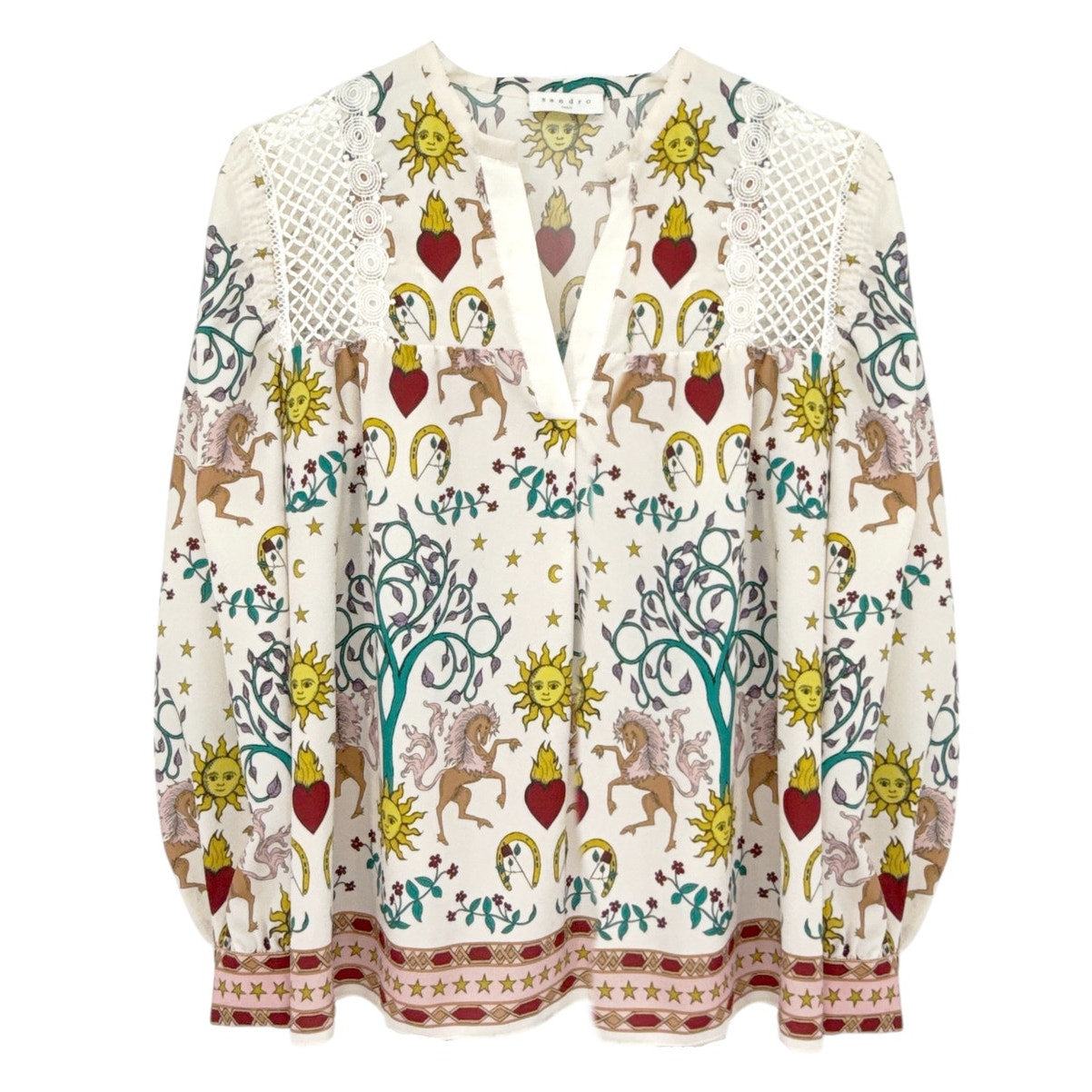 SANDRO Azucar Print Chiffon Blouse In Off White 2|M