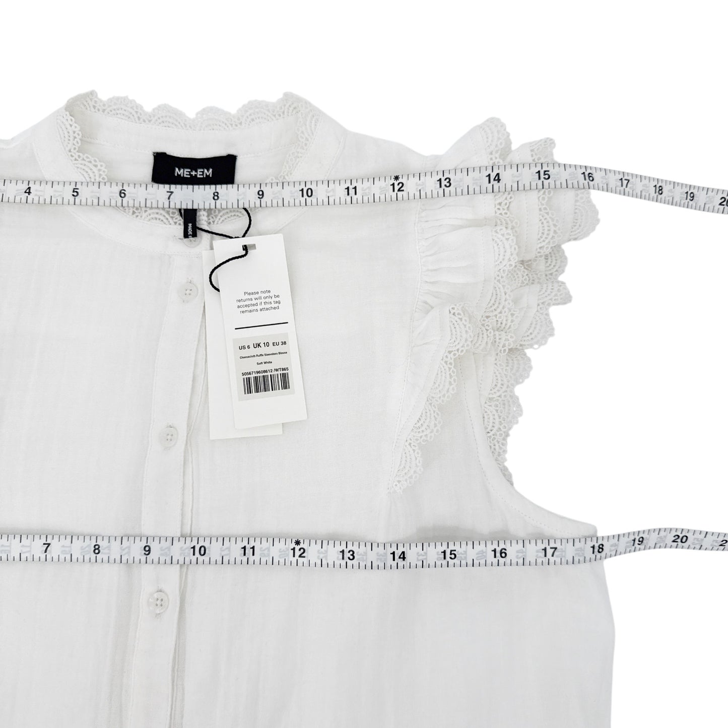 ME+EM Cheesecloth Ruffle Sleeveless Blouse In Soft White