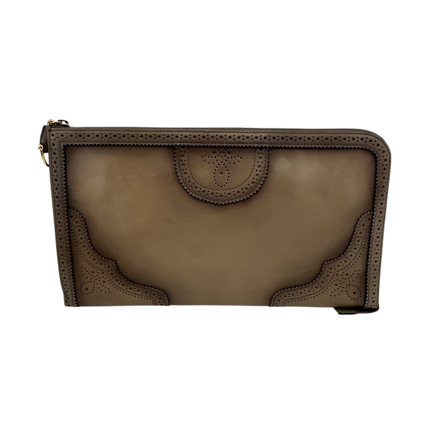 GUCCI Duilio Brogue Zip Around Leather Clutch Bag