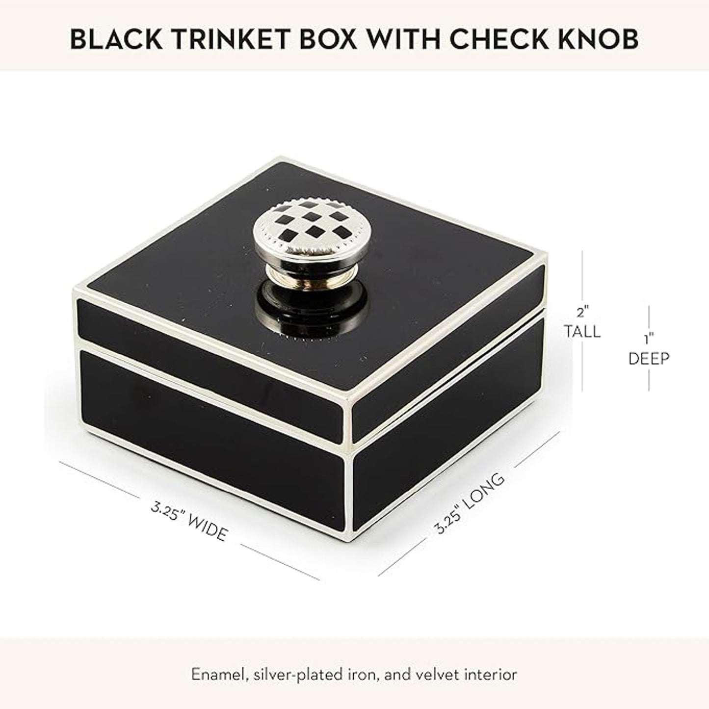 MACKENZIE-CHILDS Black Silver Plated Trinket Box with Check Knob