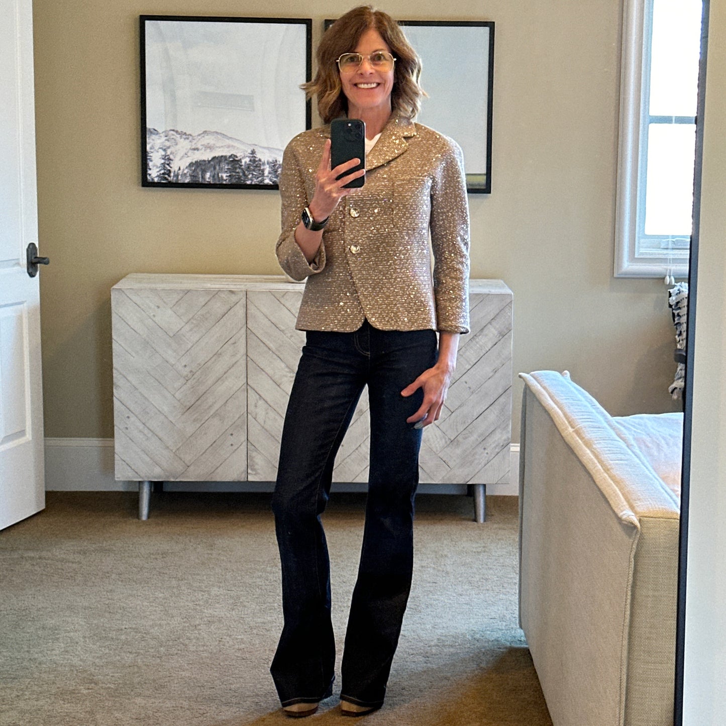 ST. JOHN Textured Sequin Knit Collared Jacket 4|S