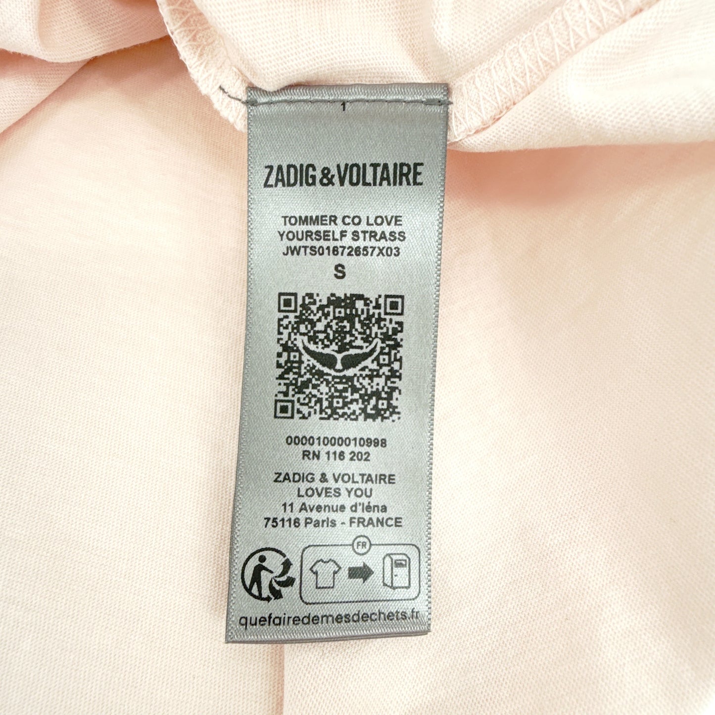 ZADIG & VOLTAIRE Tommer Love Yourself Diamanté T-shirt S