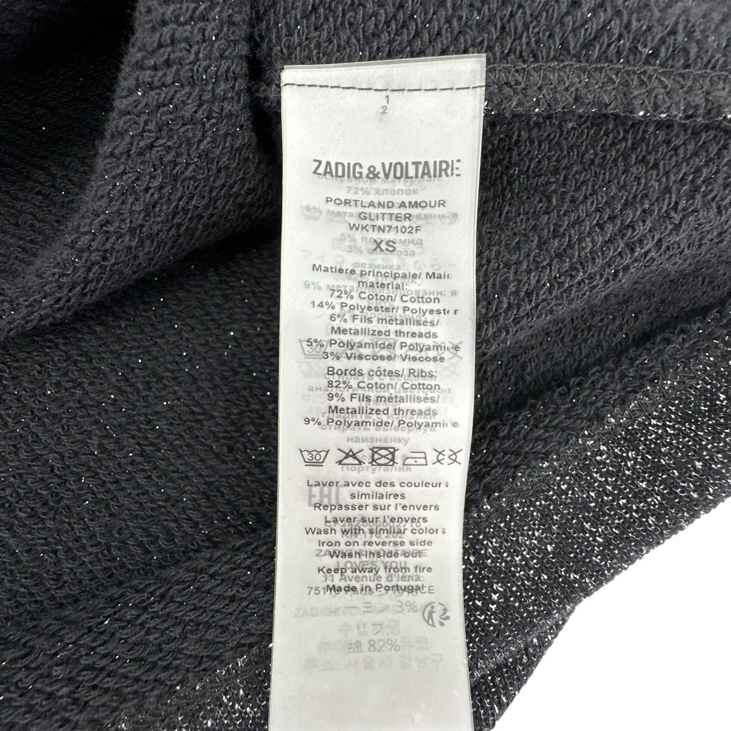 ZADIG & VOLTAIRE Portland Amour Glitter Top in Black XS
