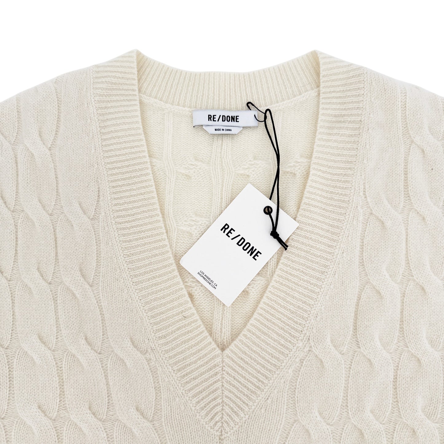 RE/DONE Cashmere Cable Vest in Ivory XS