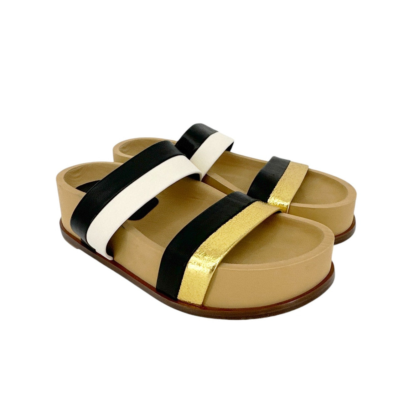 GABRIELA HEARST Striker Platform Sandal in Ivory, Gold & Black Leather 37