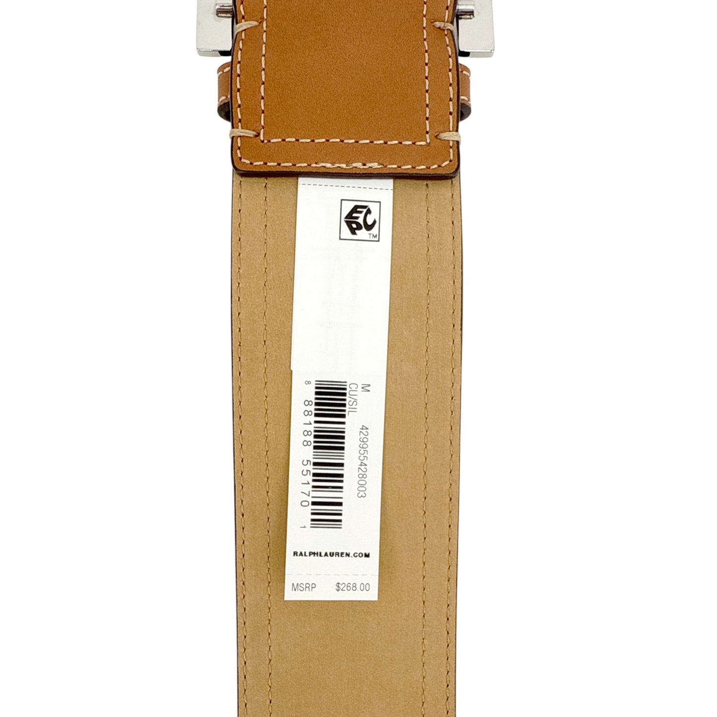 POLO RALPH LAUREN Elongated-Buckle Leather Belt in Cuoio & Silver M