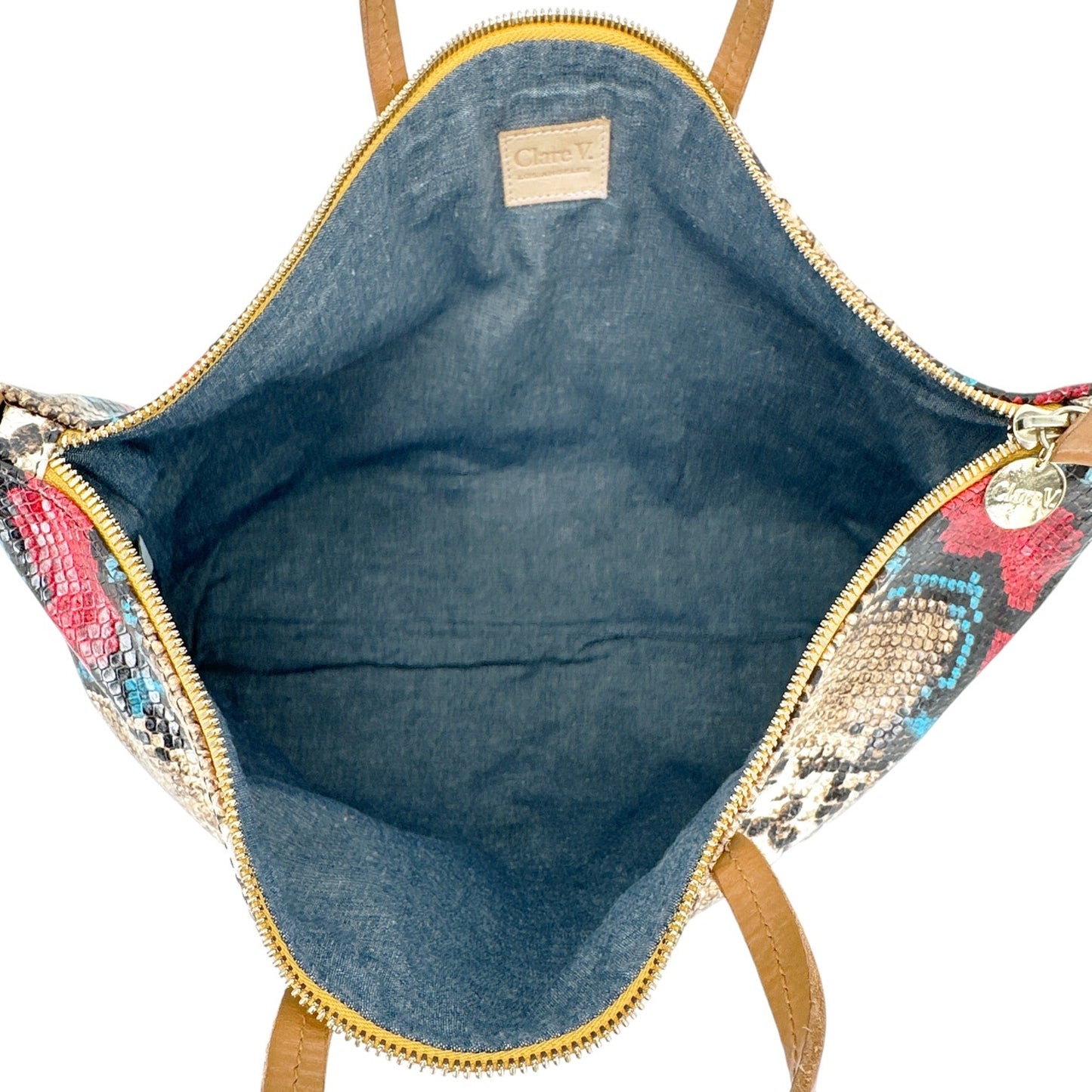 CLARE V. Attache Tote in Garden Snake with Additional Strap