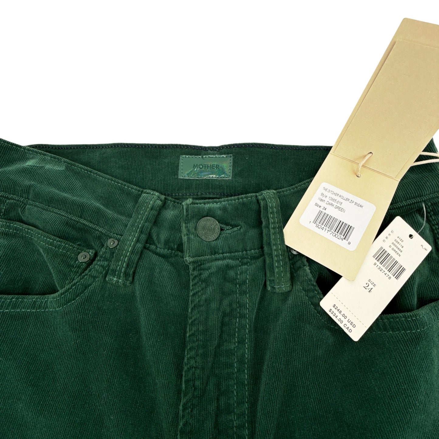 MOTHER The Ditcher Roller Zip Sneak Cord in Dark Green 24