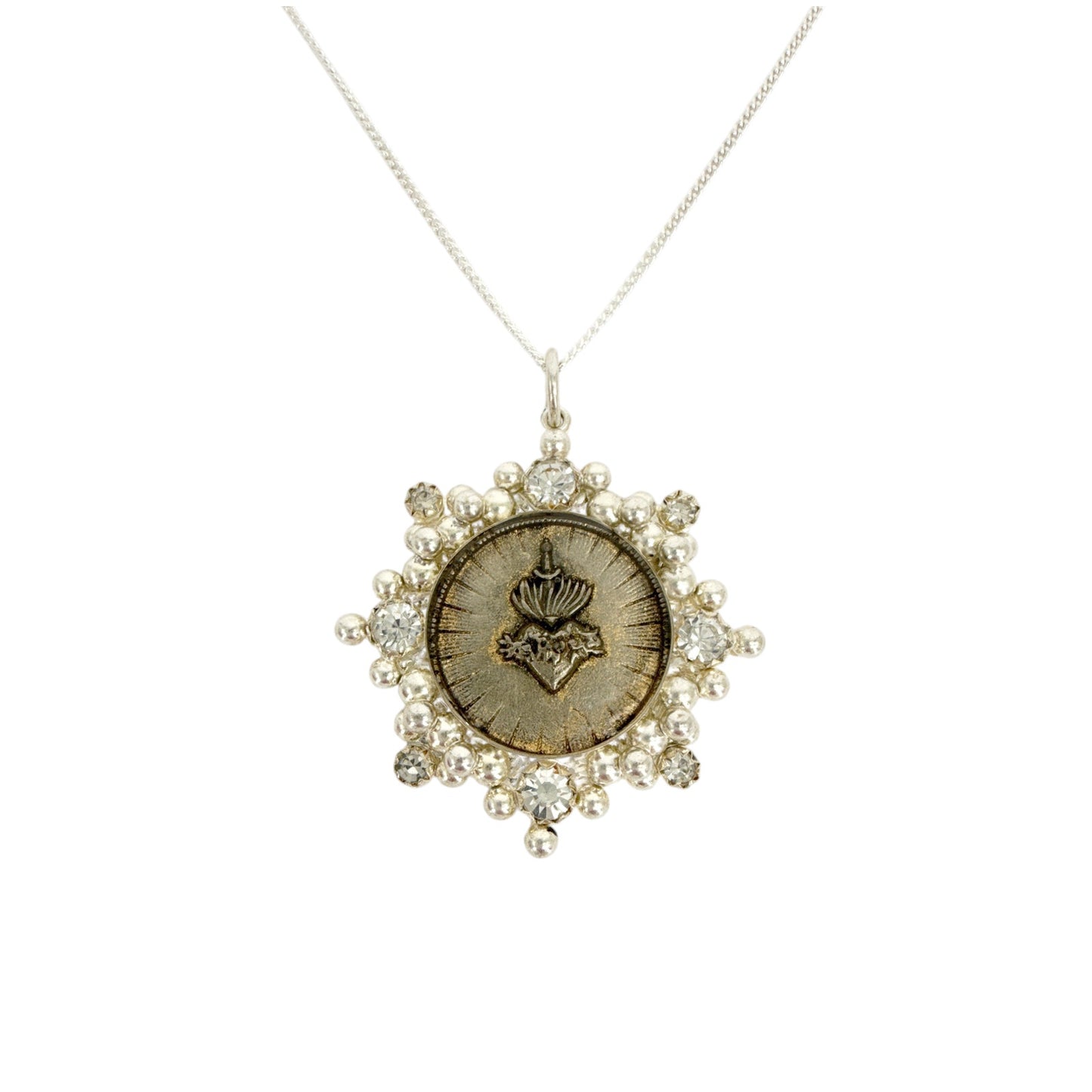 VIRGINS SAINTS & ANGELS VSA Cloister Sacred Heart Charm Necklace in Silver