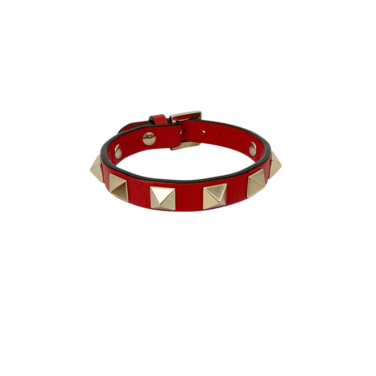 VALENTINO GARAVINO Rockstud Leather Bracelet in Red