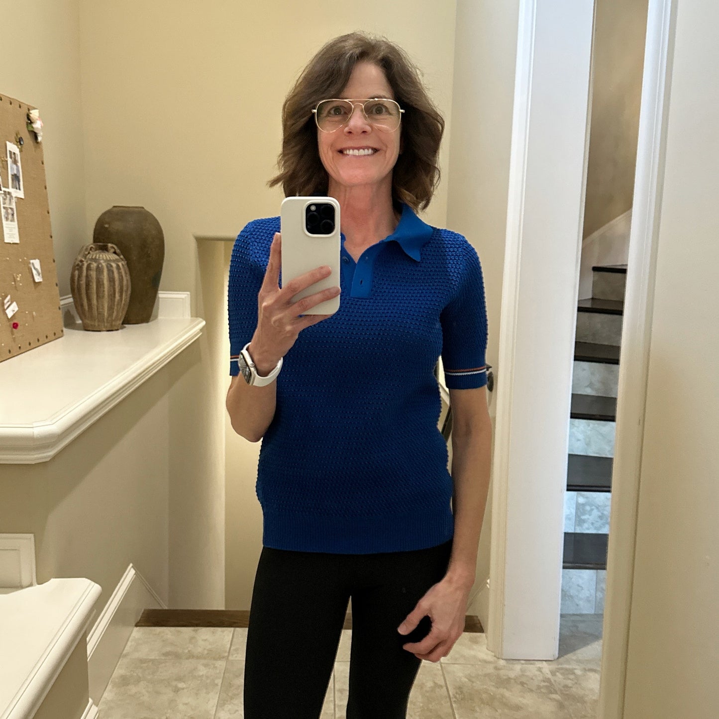 TORY BURCH Mesh Polo Sweater in Bondi Blue M