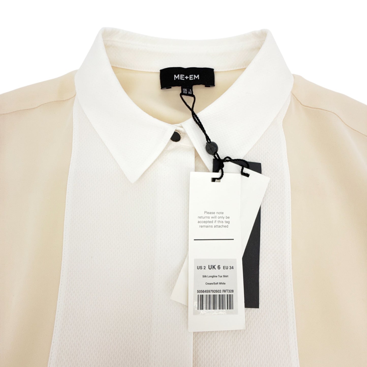 ME+EM Silk Longline Tux Shirt in Cream & Soft White UK6|US2|XS
