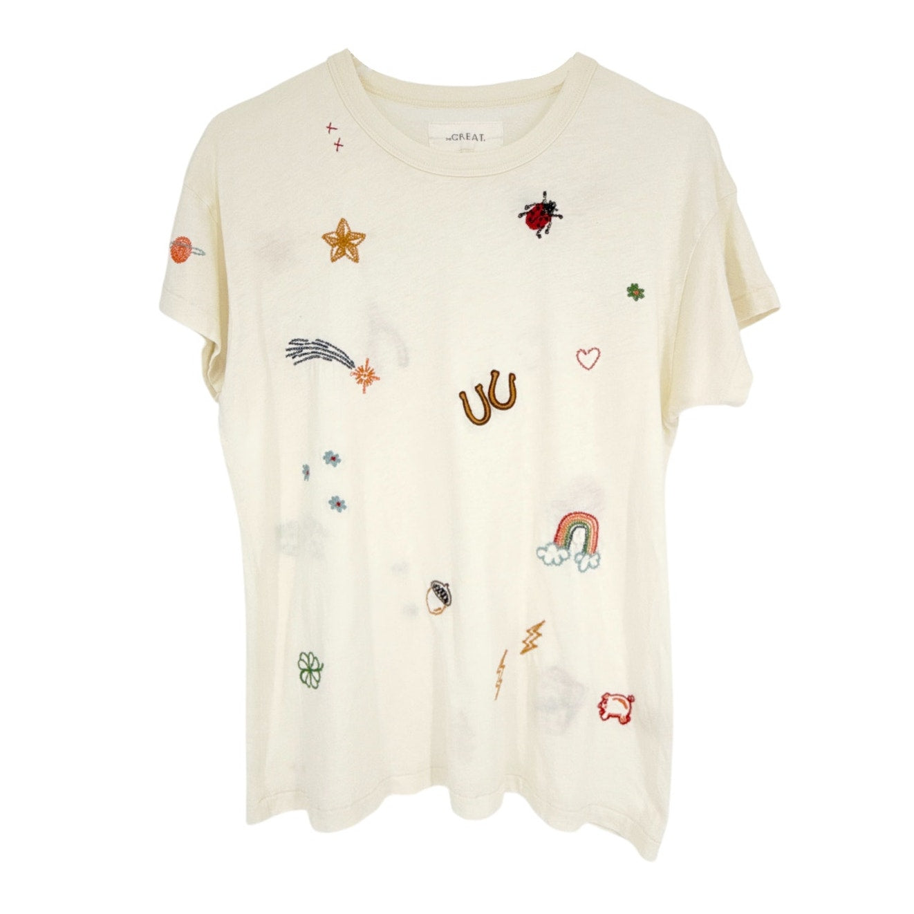 THE GREAT. The Boxy Crew with Charm Embroidery 0|XS