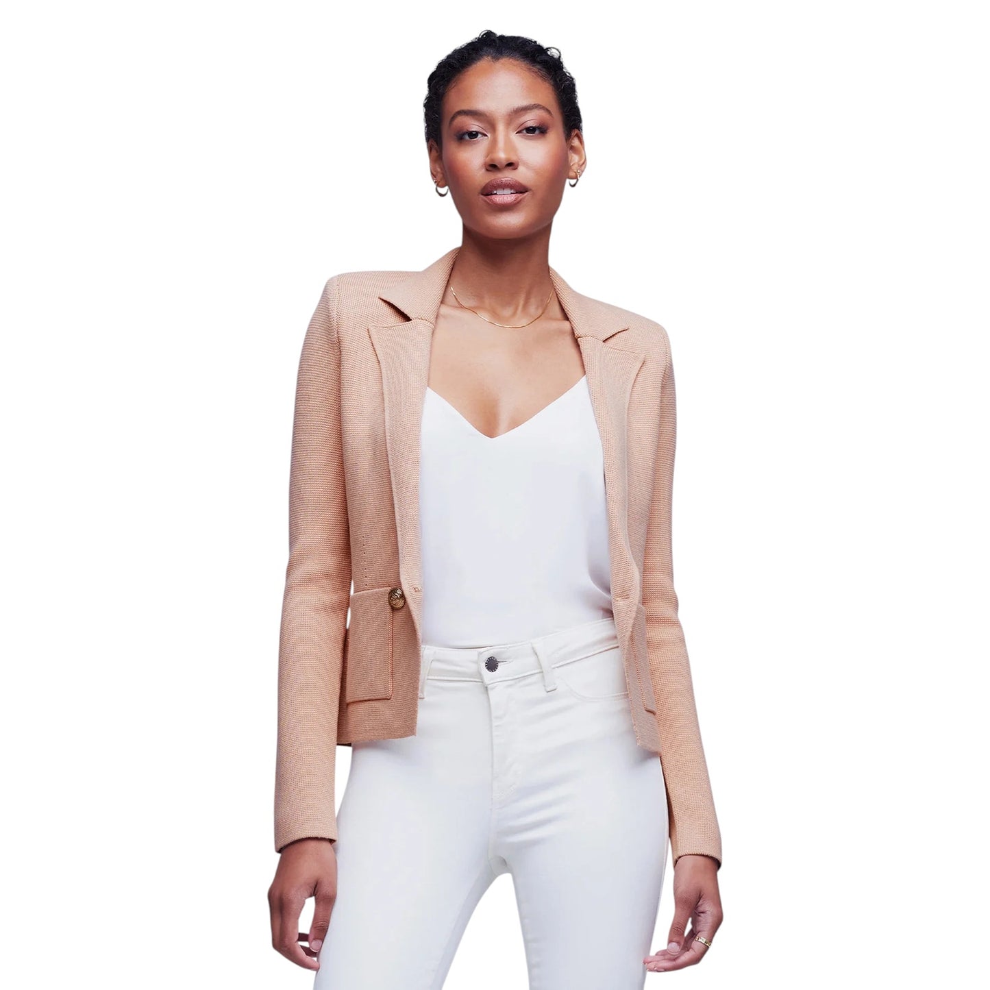 L'AGENCE Sofia Knit Blazer in Dusty Pink S
