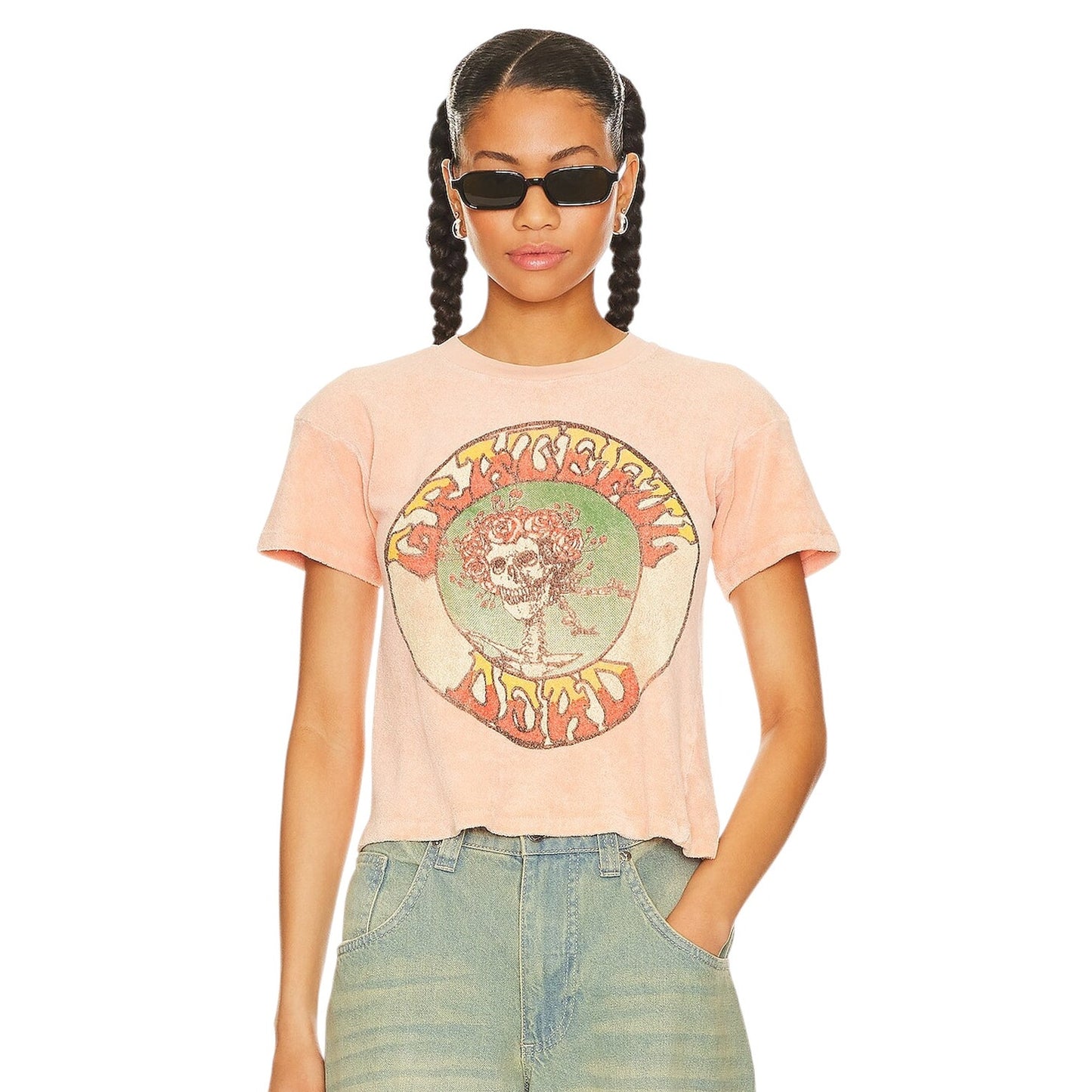 MADEWORN Grateful Dead Terrycloth Crop Tee in Peach Fuzz L