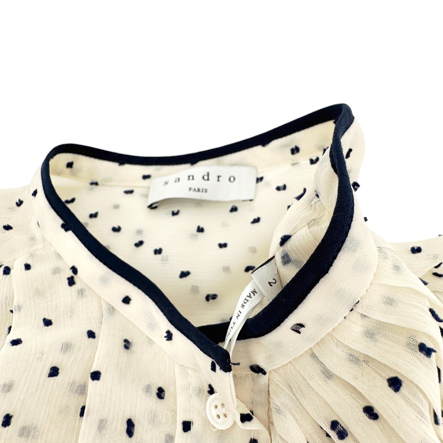 SANDRO Noelle Jabot Detail Swiss Dot Blouse 2|M