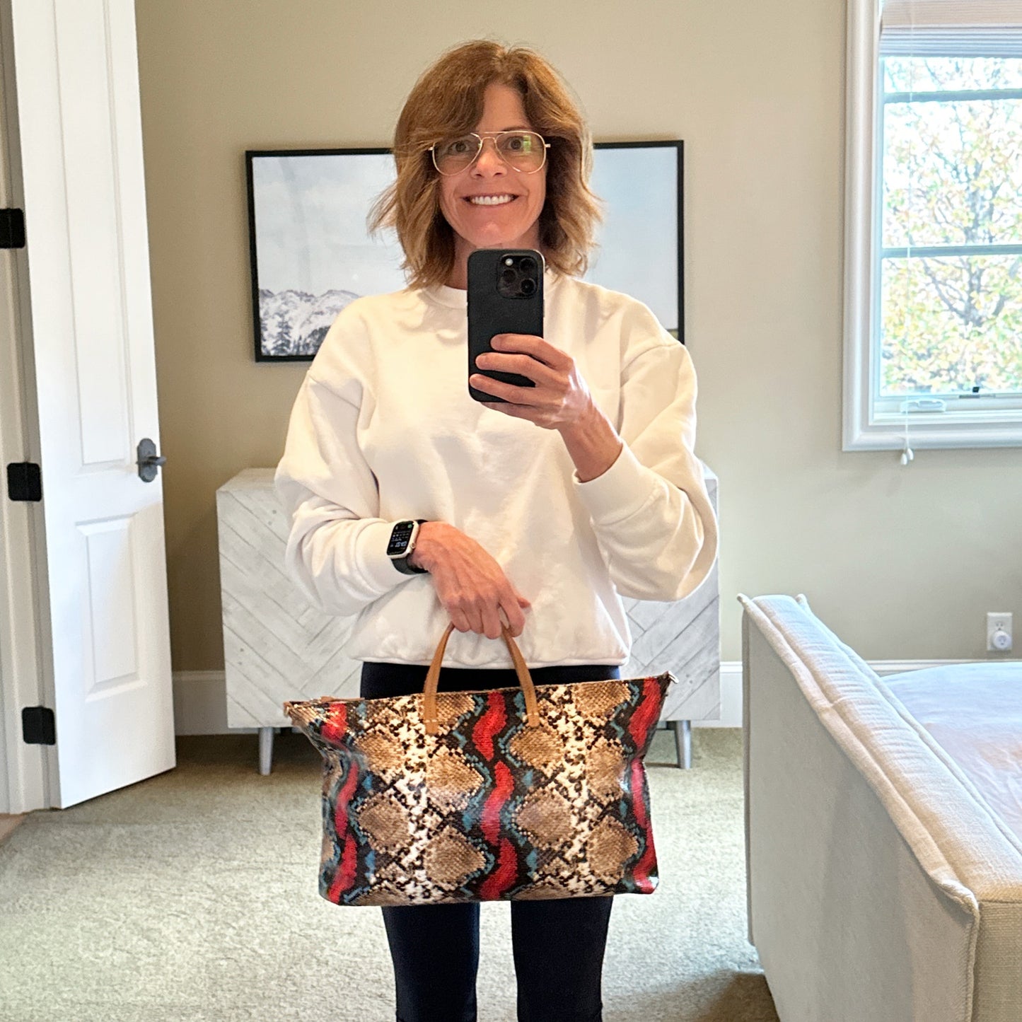 CLARE V. Attache Tote in Garden Snake with Additional Strap