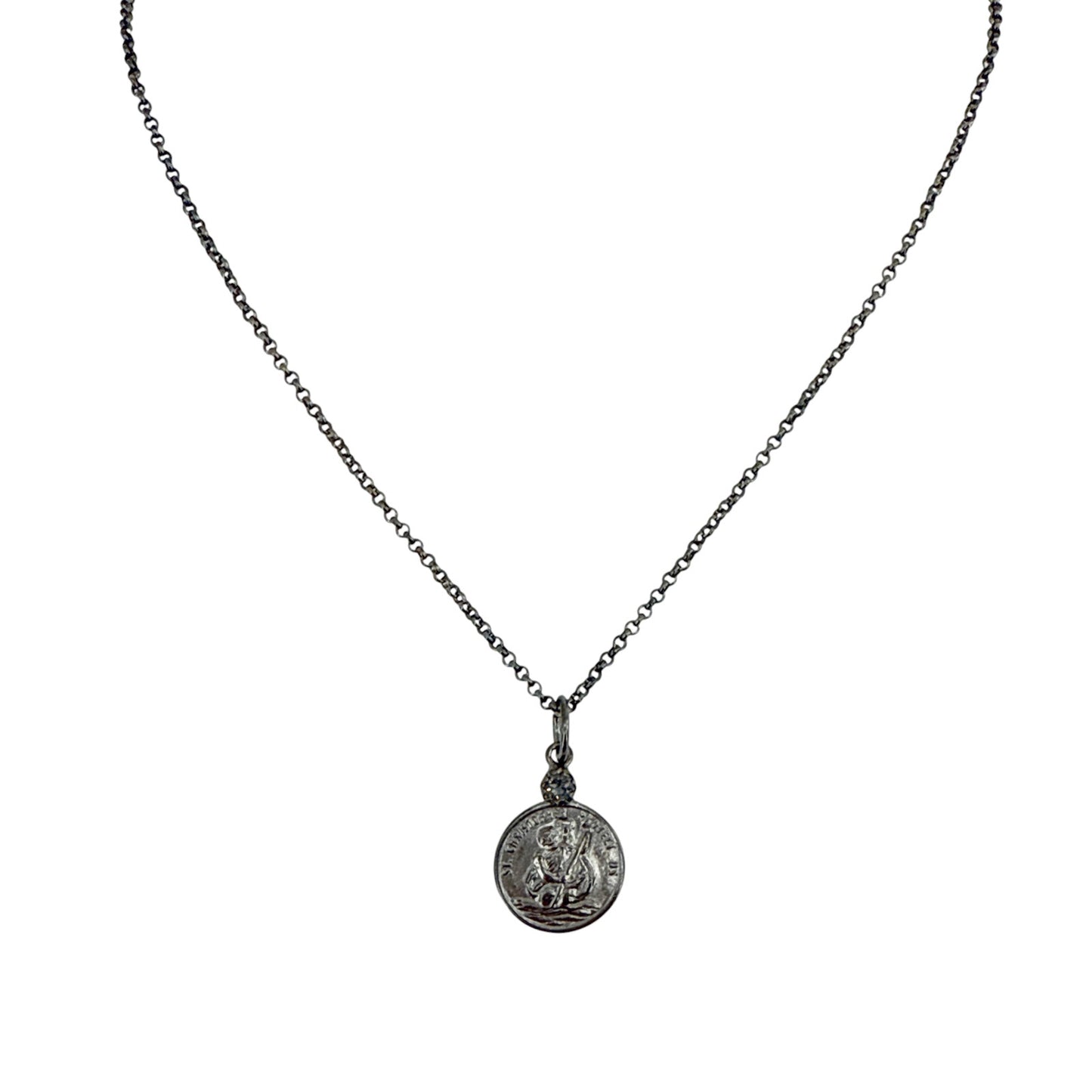 VIRGINS SAINTS & ANGELS VSA Saint Christopher Charm SS Necklace in Gunmetal