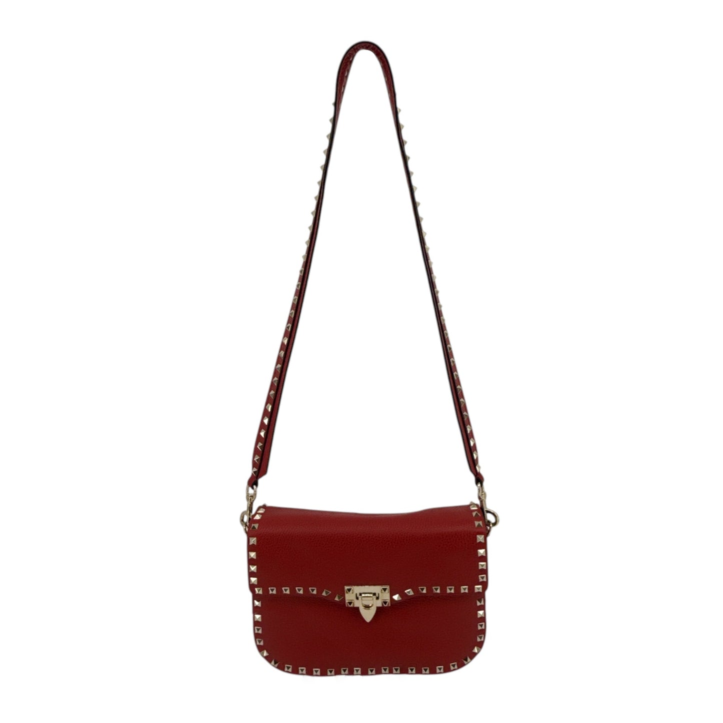 VALENTINO GARAVANI Rockstud Flip Lock Flap Bag Leather in Red