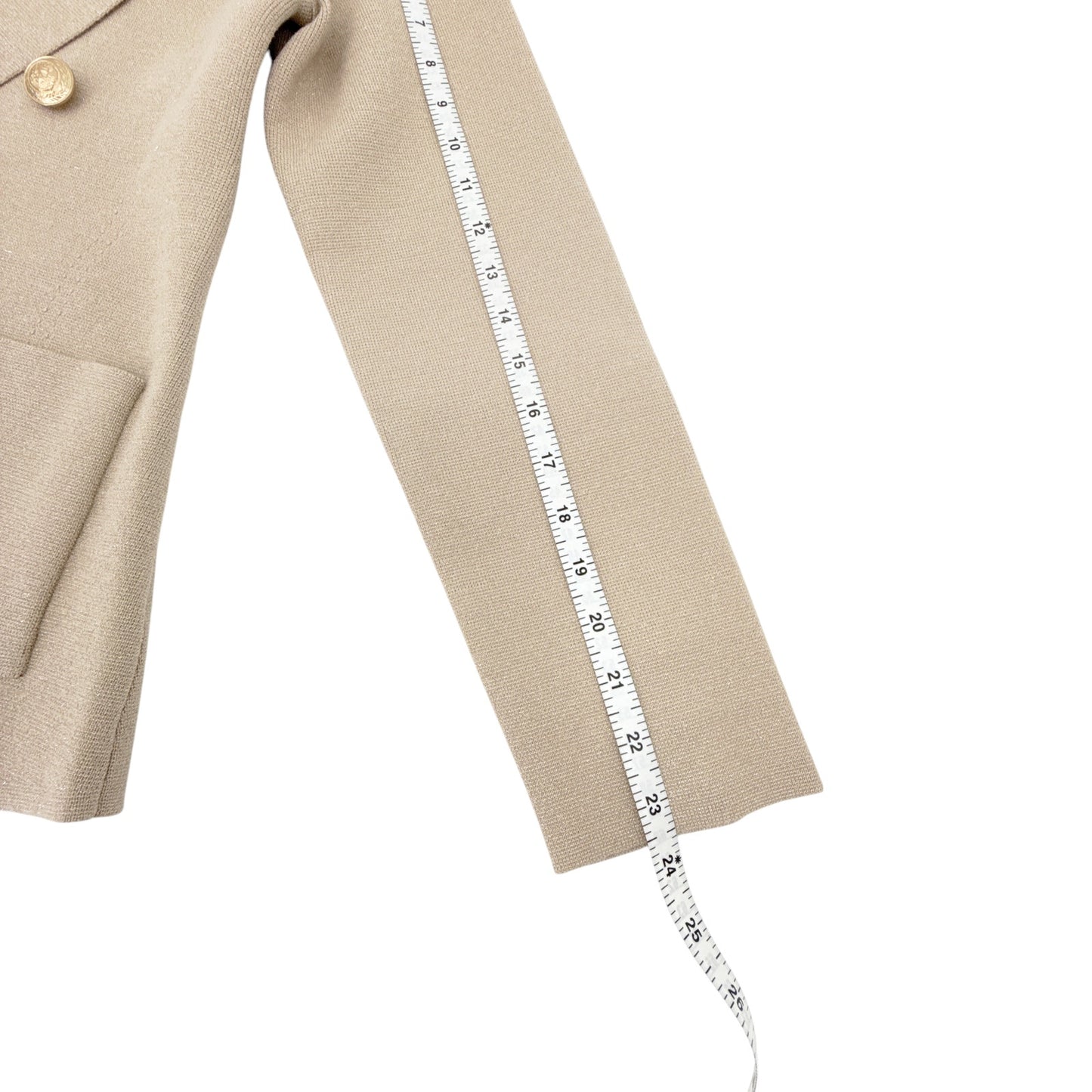 L'AGENCE Kenzie Metallic Knit Blazer in Pale Khaki/Gold S