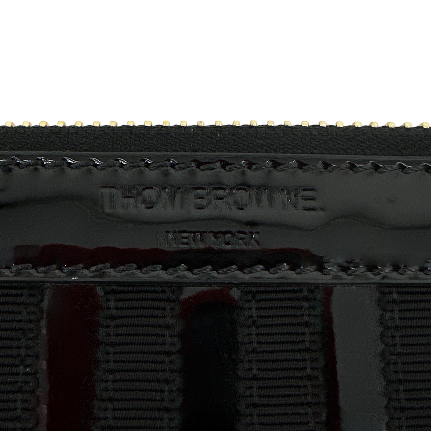 THOM BROWNE Black Soft Patent Leather Grosgrain 4-Bar Medium Document Holder