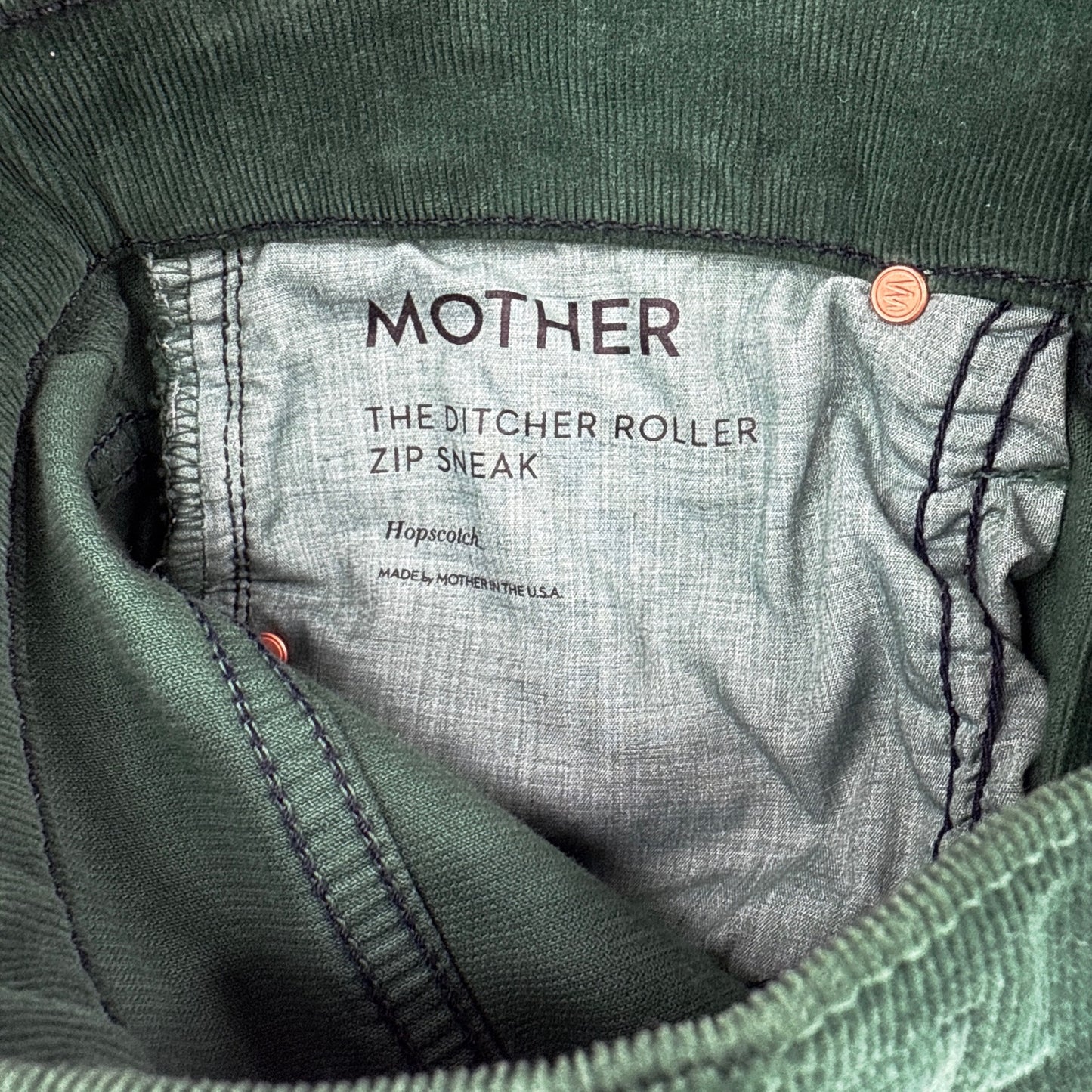 MOTHER The Ditcher Roller Zip Sneak Cord in Dark Green 24