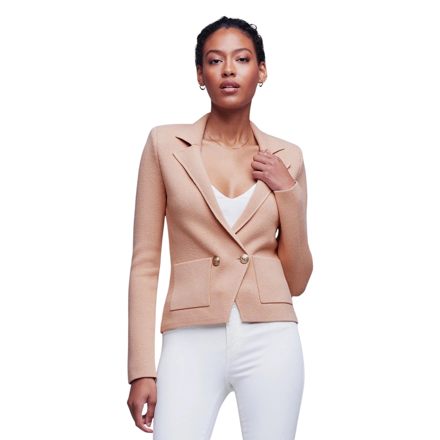 L'AGENCE Sofia Knit Blazer in Dusty Pink S