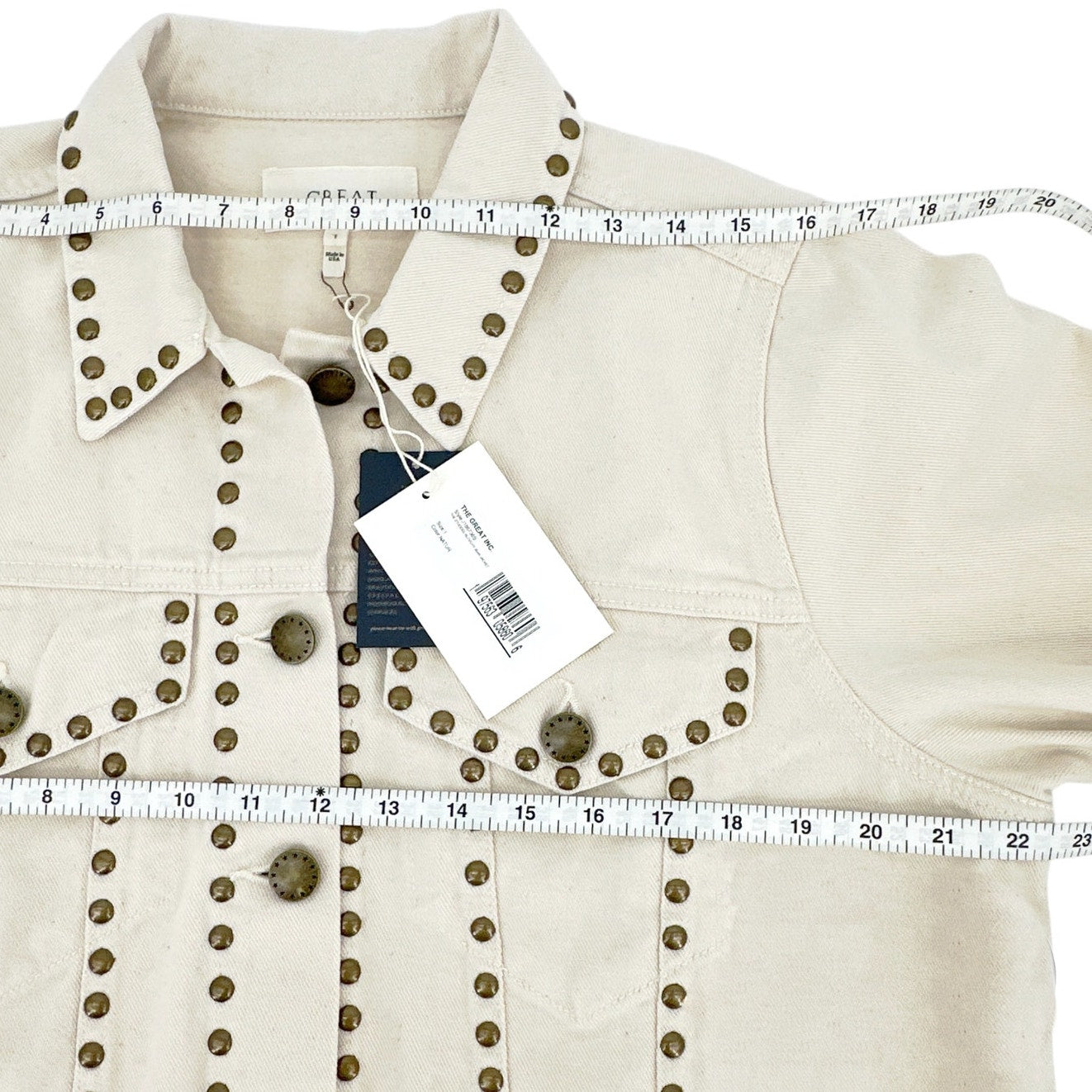 THE GREAT. The Studded Slouchy Jean Jacket.in Natural 1|S