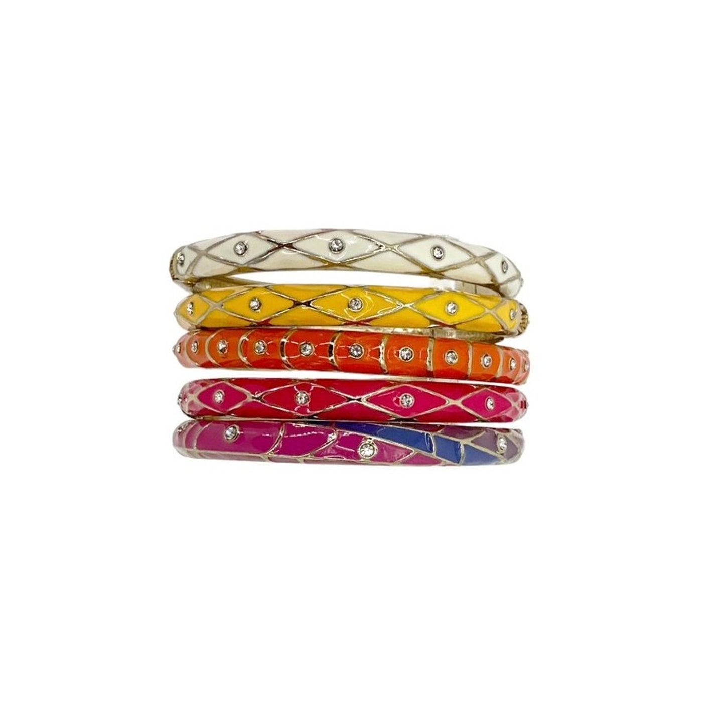 SEQUIN by NORDSTROM Enamel & Crystal Hinged Bangle Bracelet Set of 5