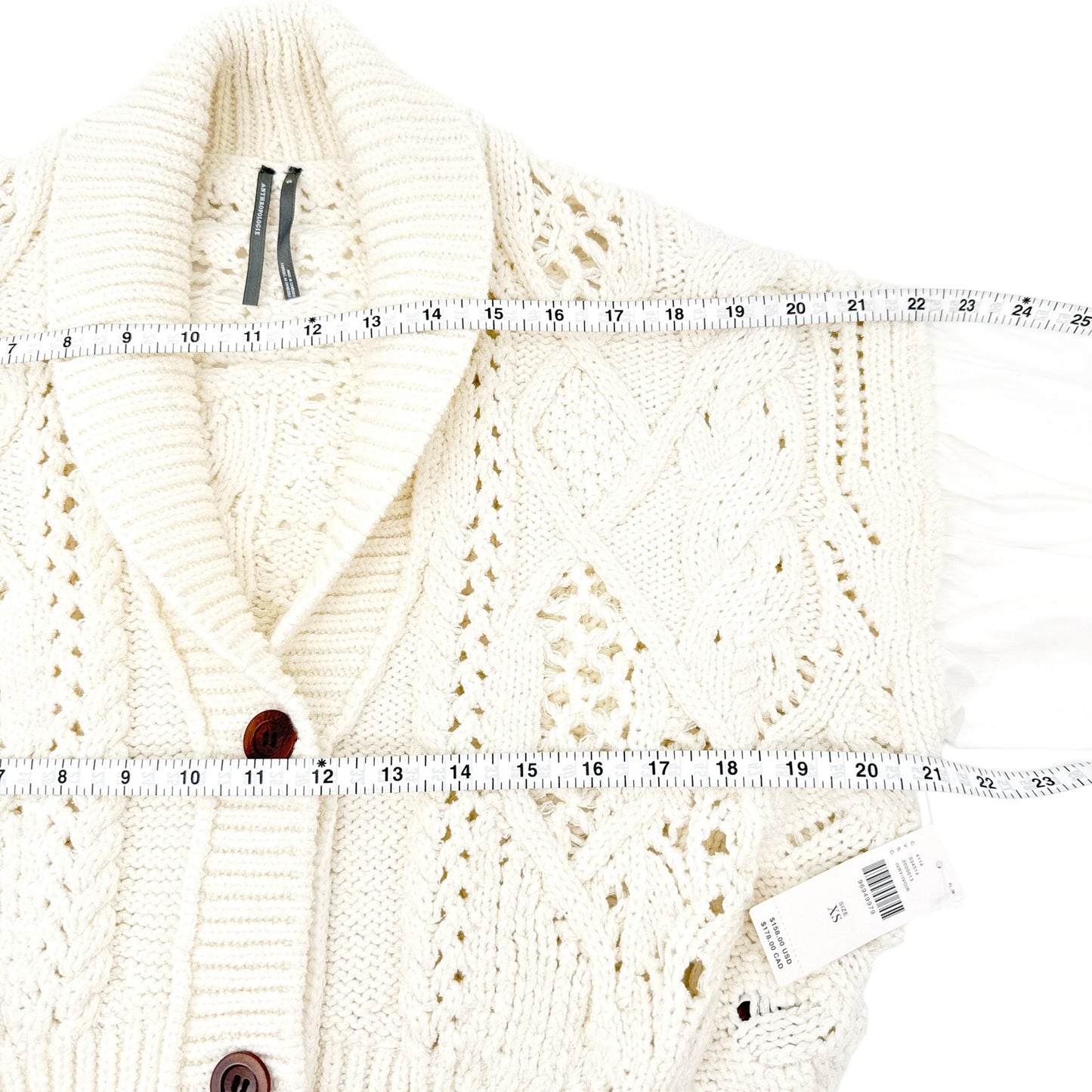 ANTHROPOLOGIE Balloon-Sleeve Twofer Cable-Knit Cardigan Sweater XS