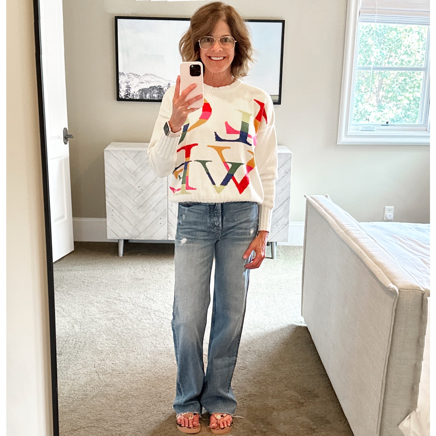 MINNIE ROSE Multi Color LOVE Crew Neck Sweater S