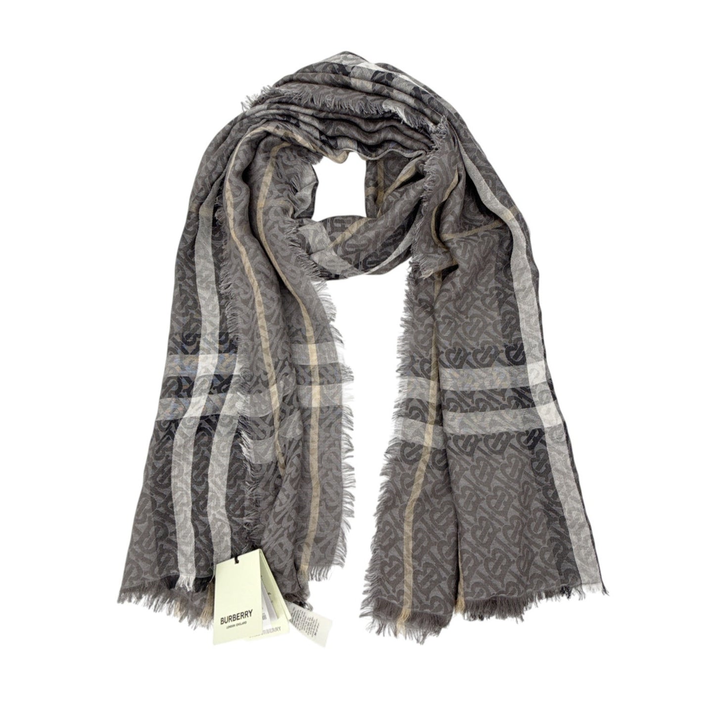 BURBERRY TB Giant Check Gauze Wool & Silk Scarf in Charcoal