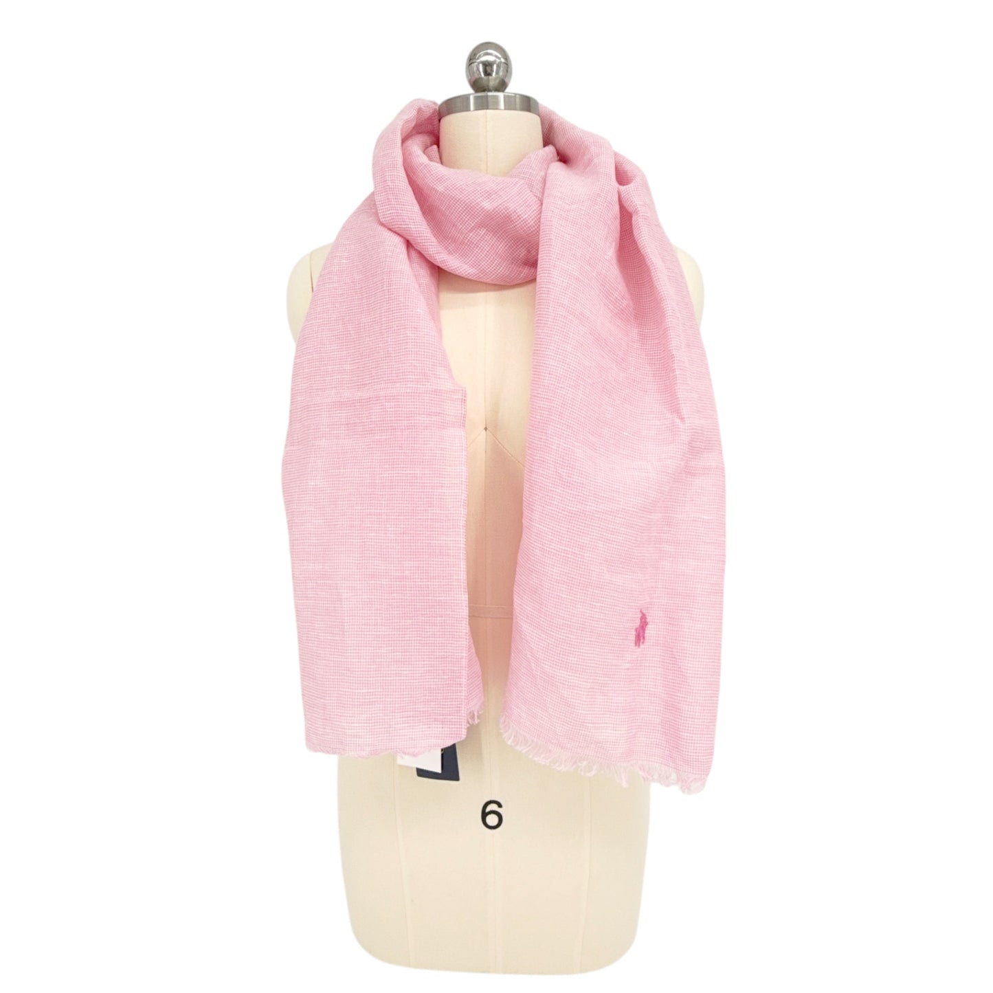 POLO RALPH LAUREN Micro-Houndstooth Linen-Cotton Scarf in Pink & White